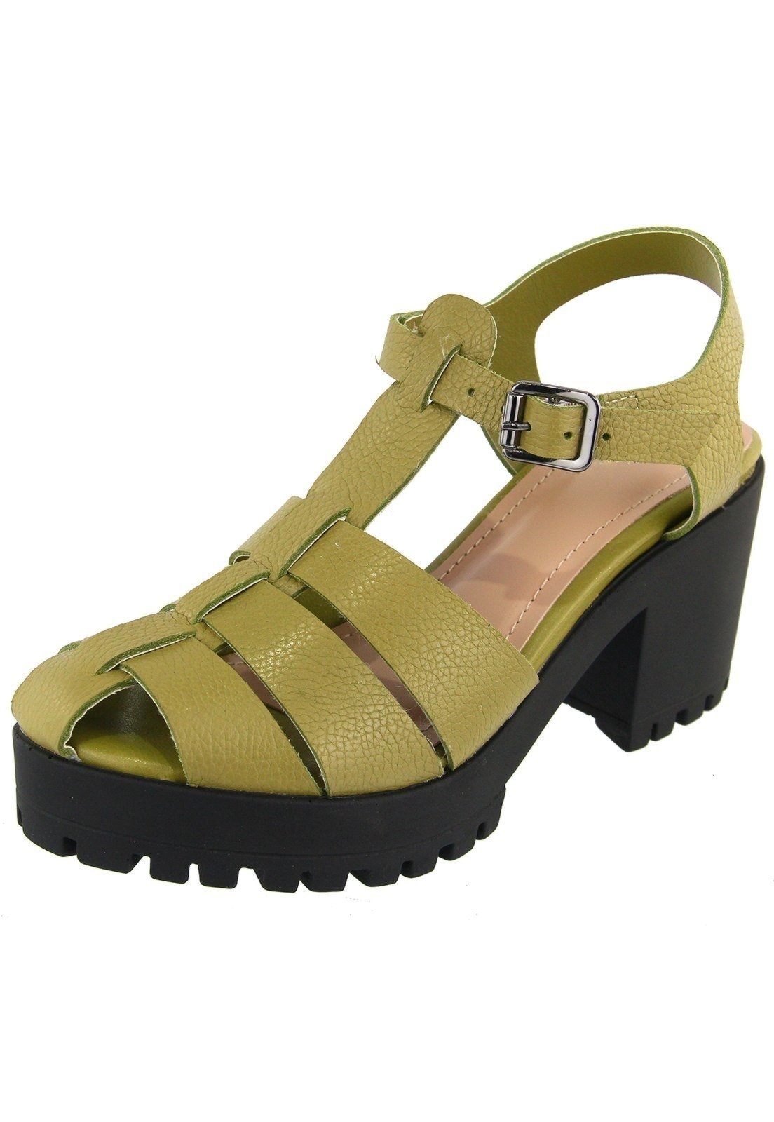 Imagem principal Sandália Tratorada em Couro Salto Bloco Tiras Maria Paula Kiwi MARIA PAULA verde oliva