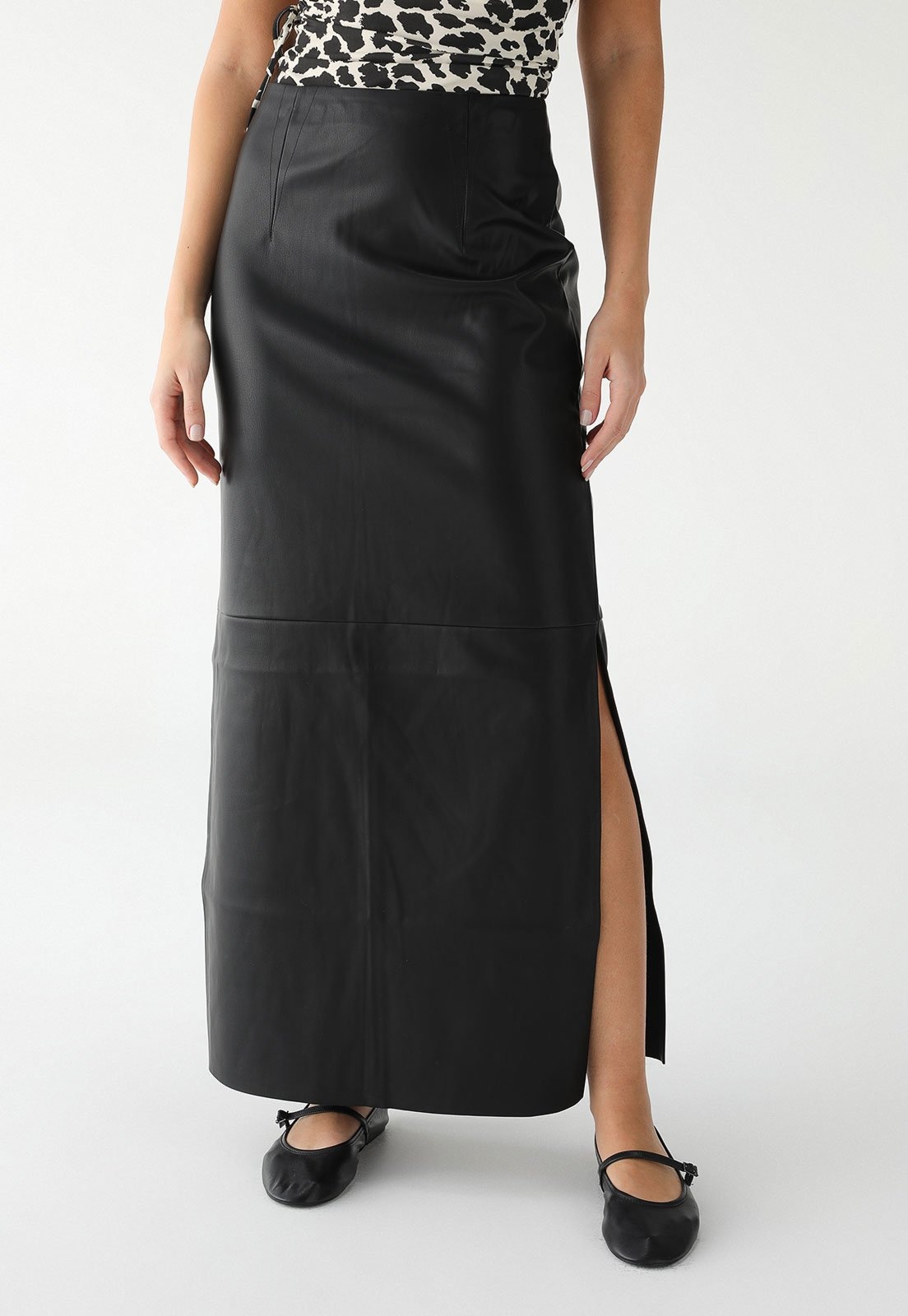 Imagem principal Saia TOPSHOP Longa Resinada com Fenda Preta Topshop preto