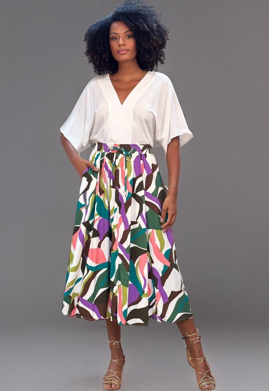 Imagem principal Saia Amazonia Vital Longa Viscose Estampa Encanto Botânico Amazonia Vital branco/estampado/lilás/rosa/verde