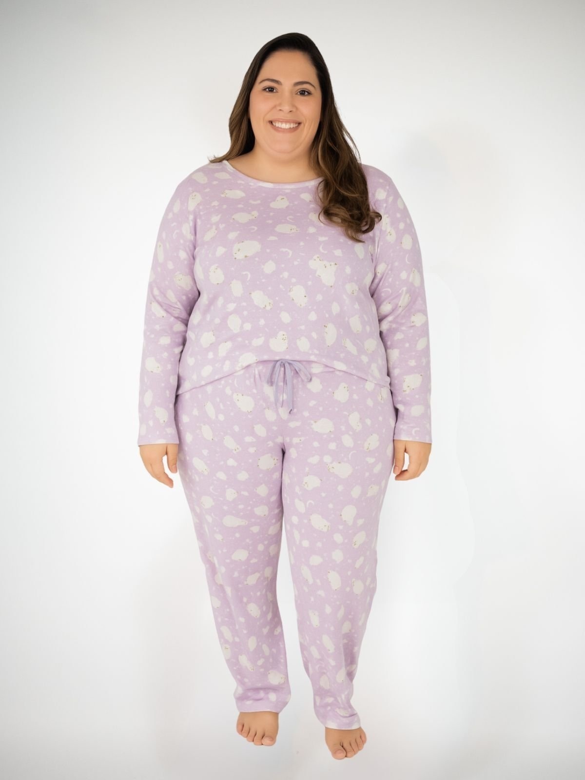 Imagem principal Pijama Algodão Plus Size Feminino Básico Longo Melissa - Ovelha Piante lilás