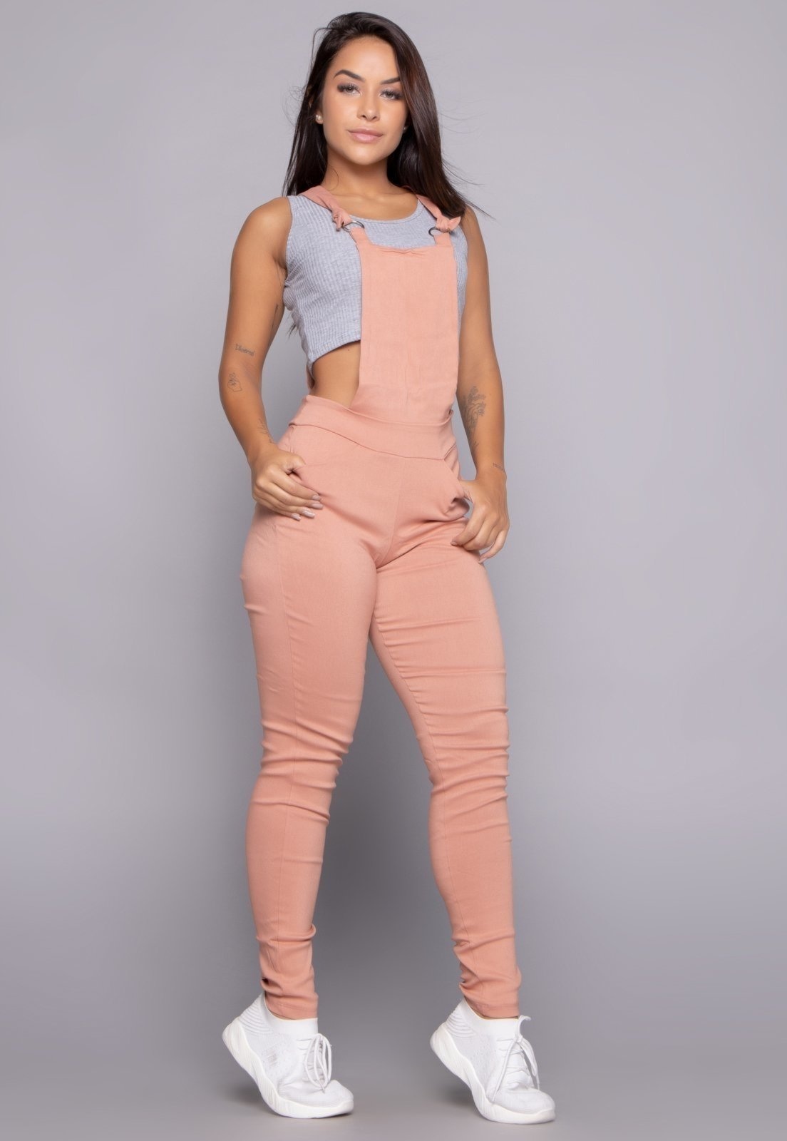 Imagem principal Macacão Jardineira Vekyo Bengaline Goiaba VEKYO caramelo/laranja