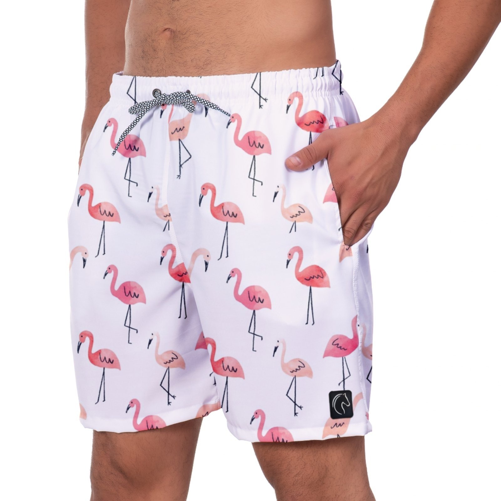 Imagem principal Short Praia Premium Masculino Academia Fitness Caminhada Flamingos Conforto Estilo Moda Treino Esporte W2 W2 STORE branco/estampado/multicolorido