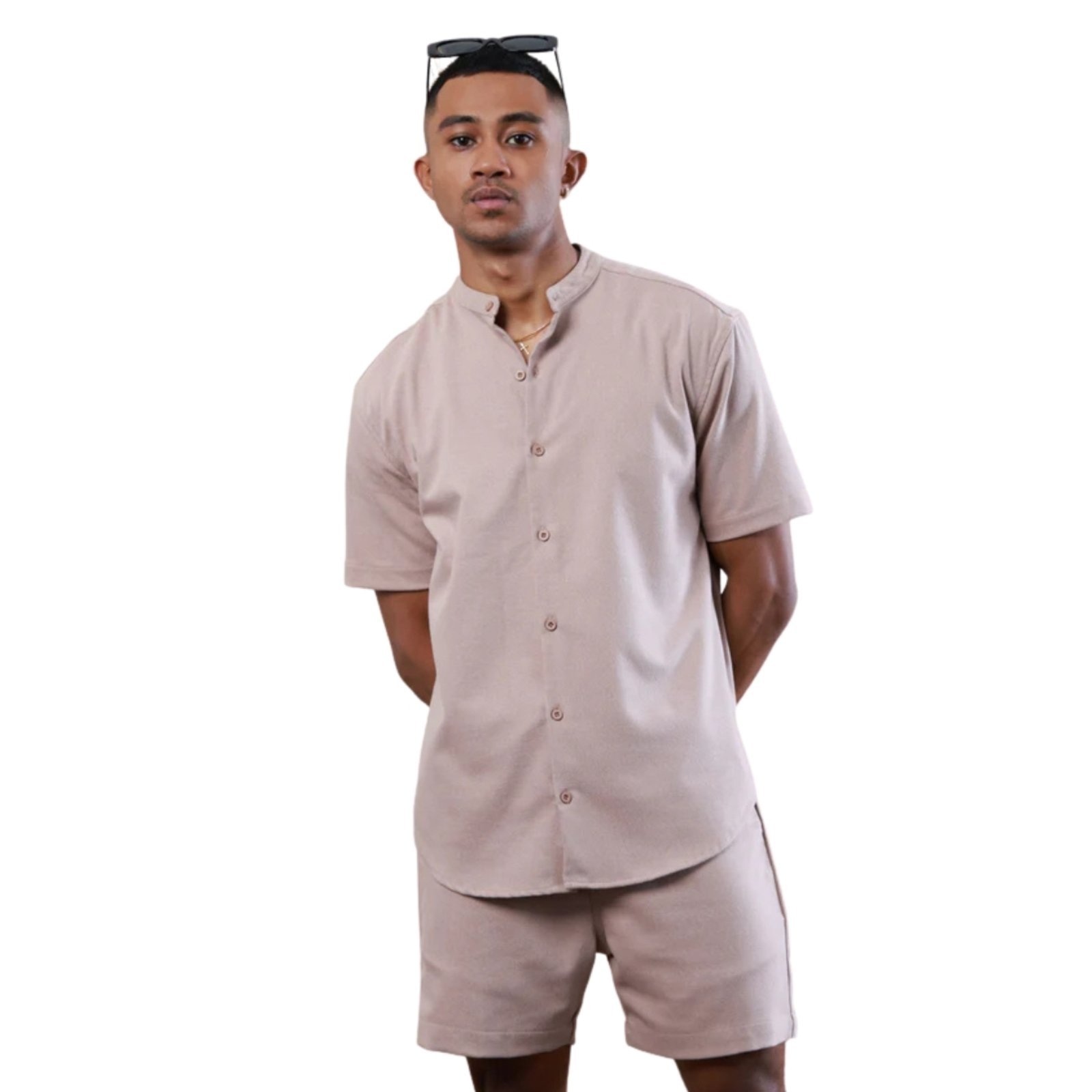 Imagem principal Conjunto Camiseta Linho e Short Linho Premium Bermuda Masculina Moda Praia Luxo Relaxado multicolorido