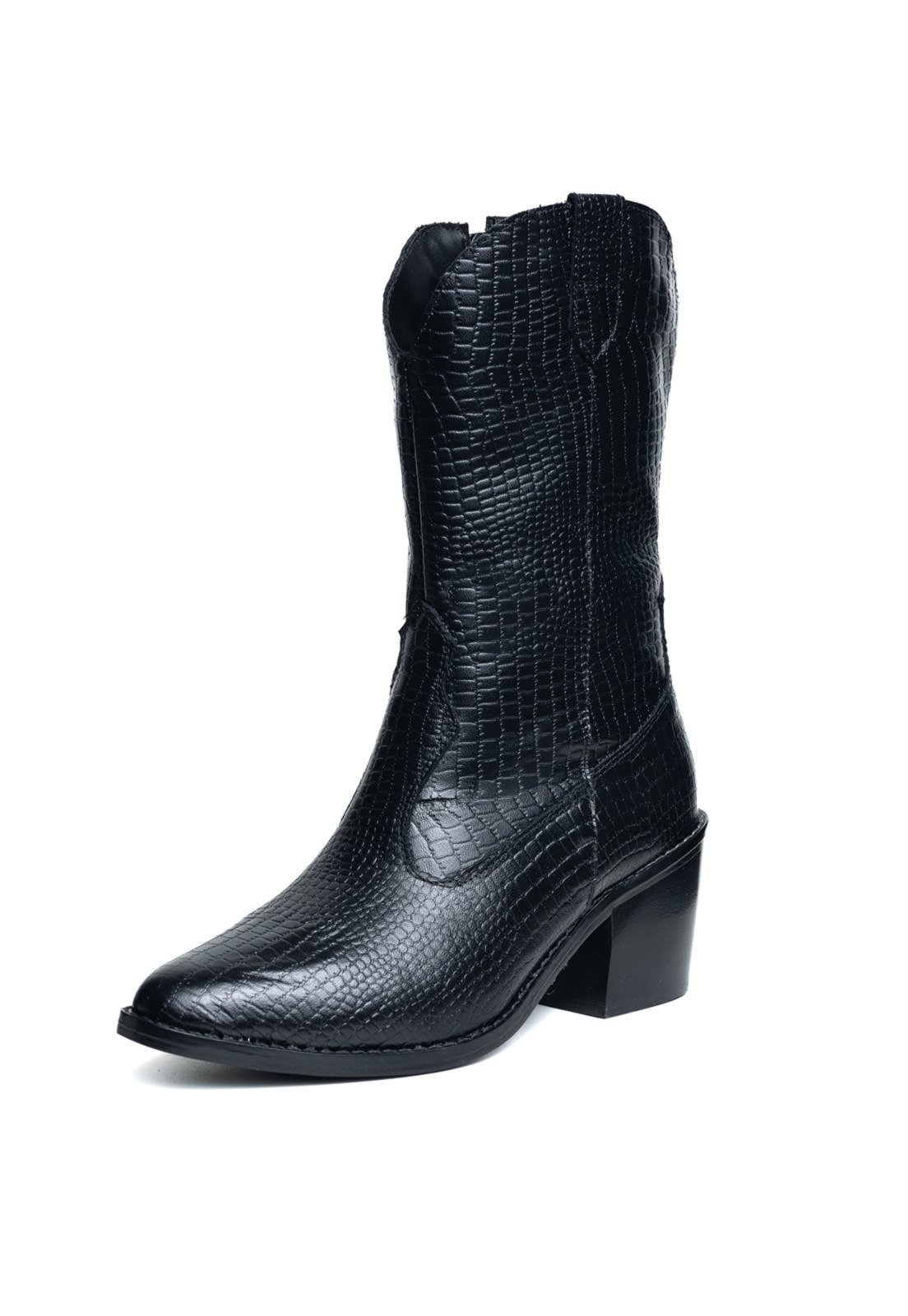 Imagem principal Bota Western Texana Bico Fino Country Couro Croco TELLINI STORE preto