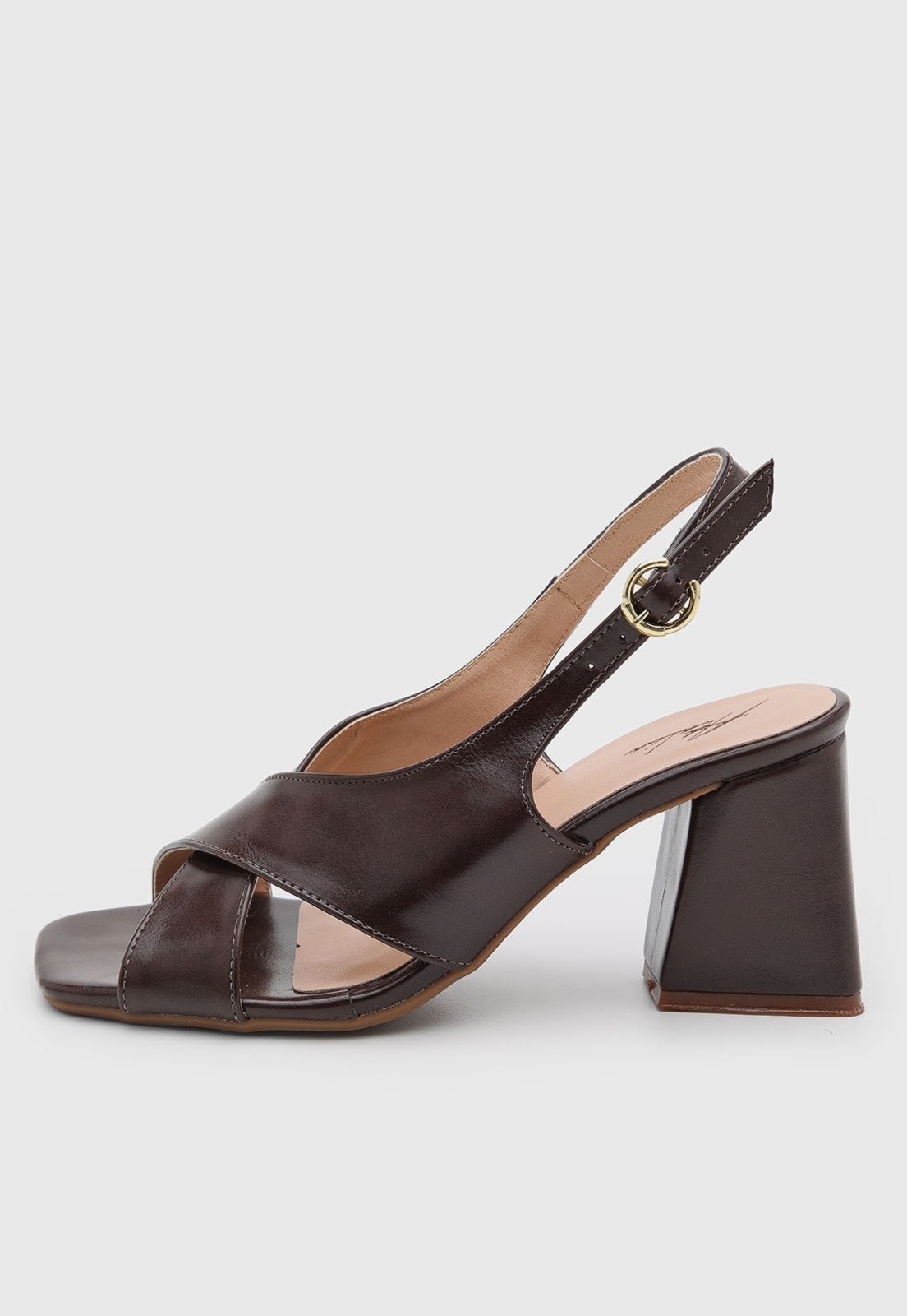 Imagem principal Sandália Salto Geométrico Feminina Atalia Shoes Madrid Rocha Tiras Cruzadas Slingback Tendência 2026 Atalia Shoes café