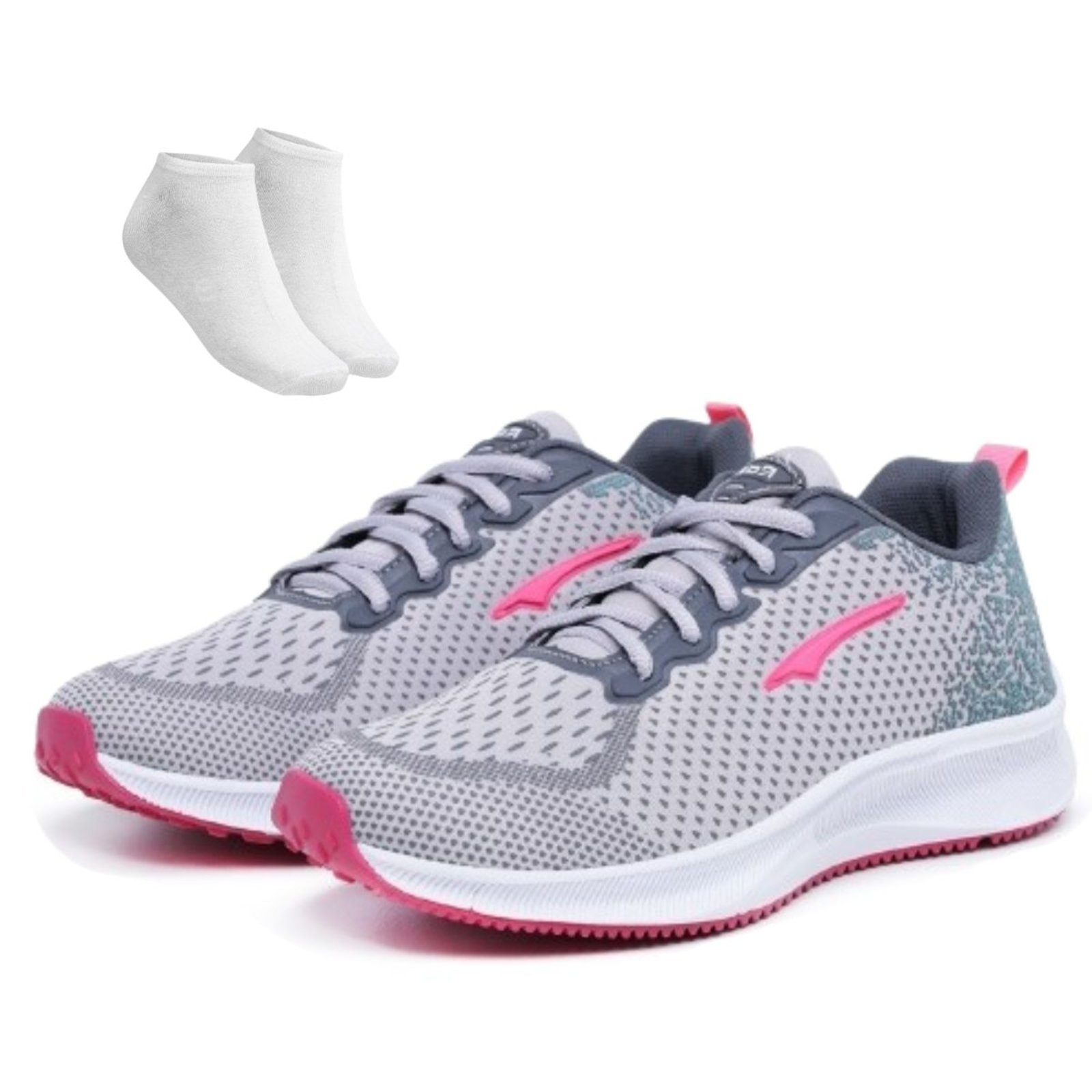 Imagem principal Kit Tênis Casual Feminino Esportico Leve Super Macio Ortopédico Pink + Meia Bia Ramos cinza/pink pink