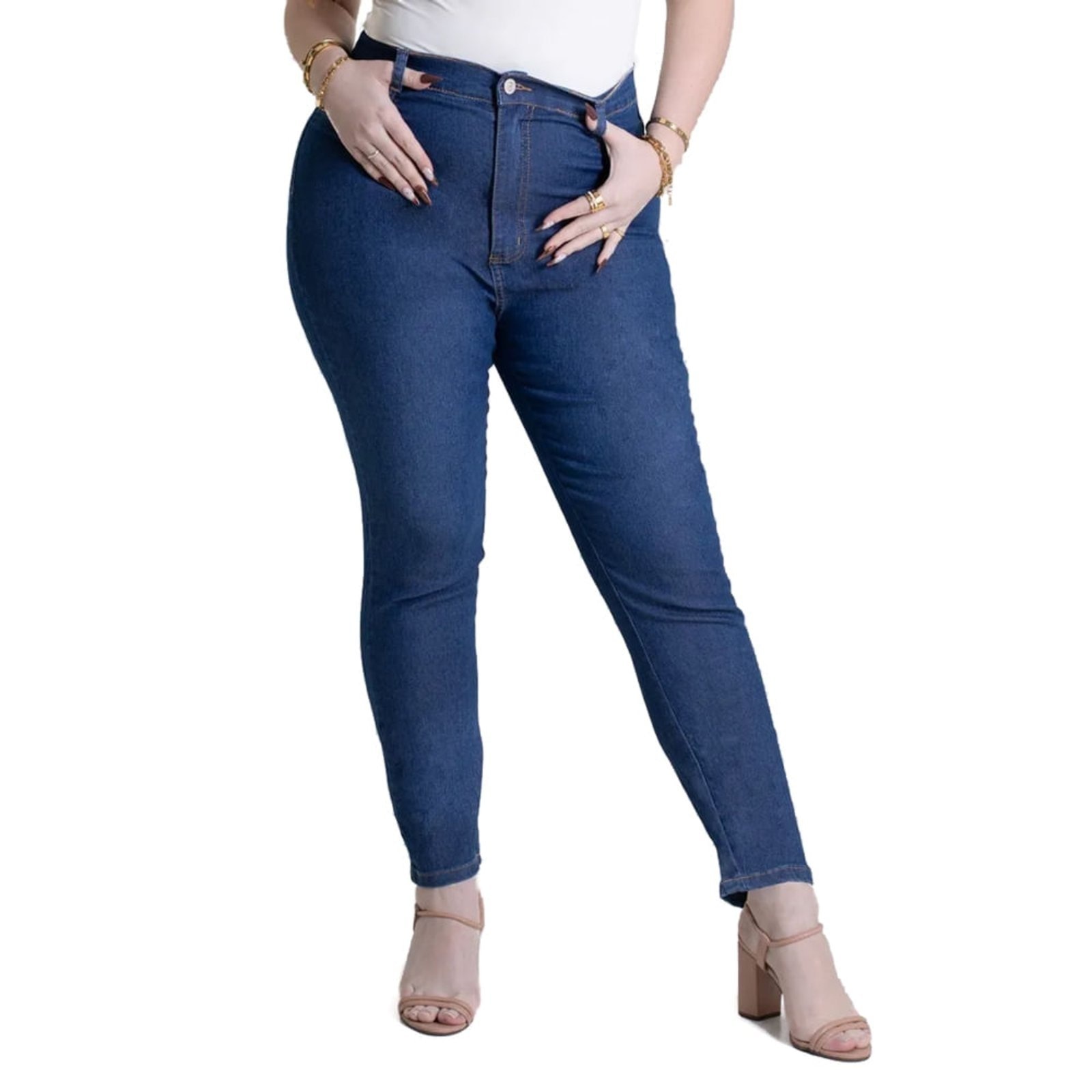 Imagem principal Calça Jeans Feminina Sawary Plus Size Reta Escuro Sawary azul