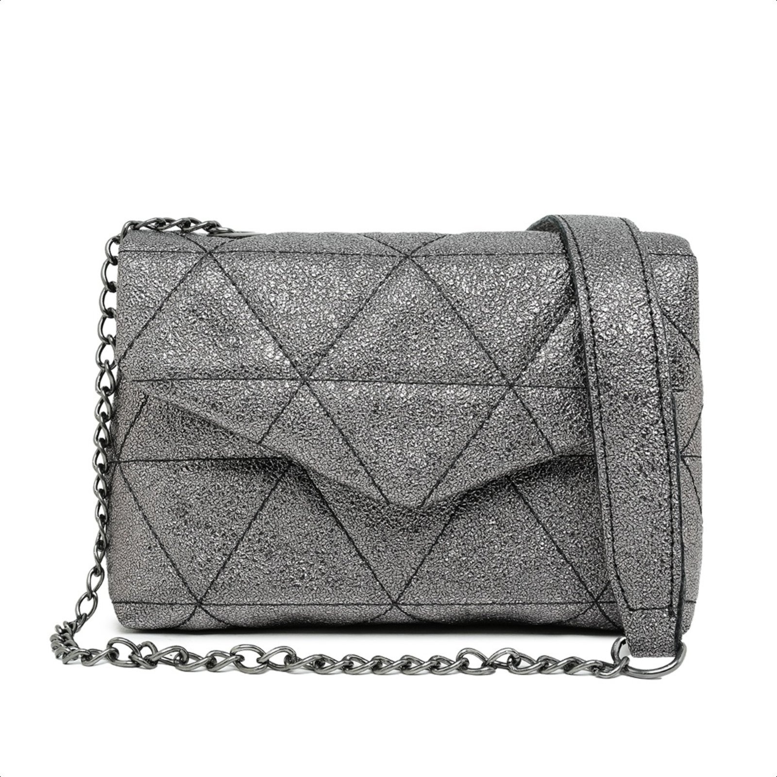 Imagem principal Bolsa Clutch Feminina Pequena Alça Corrente Grafite Brilho Moda Festa Balada Casamento Madrinha CARMELO SHOES cinza