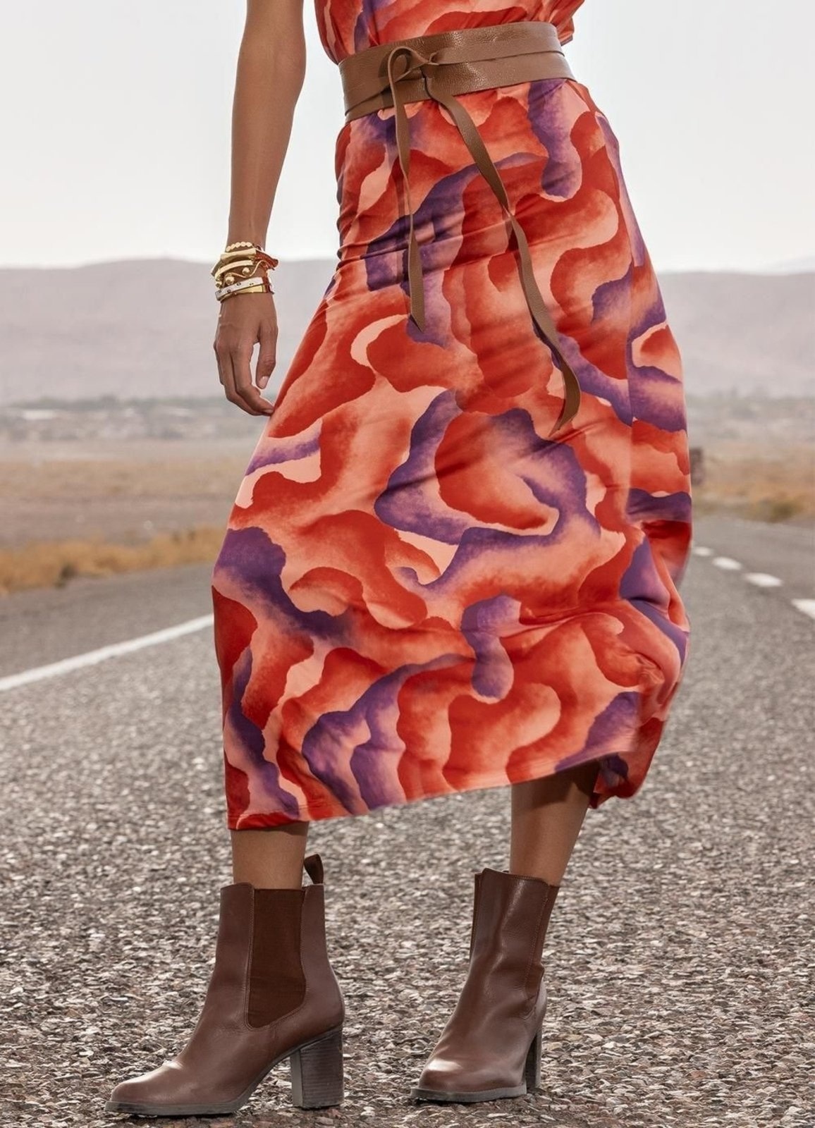 Imagem principal Saia Malha Fria Aquarela Colorido Quintess laranja