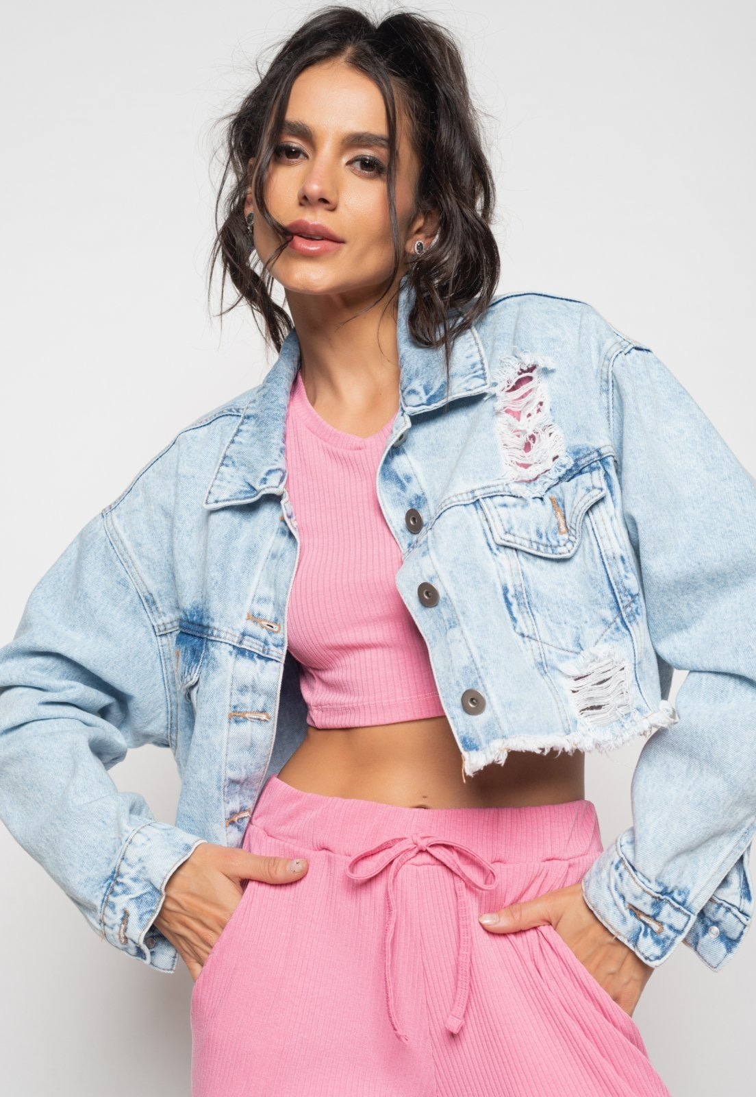 Imagem principal Jaqueta Jeans Cropped Oversized Salvatore Fashion Salvatore Fashion azul