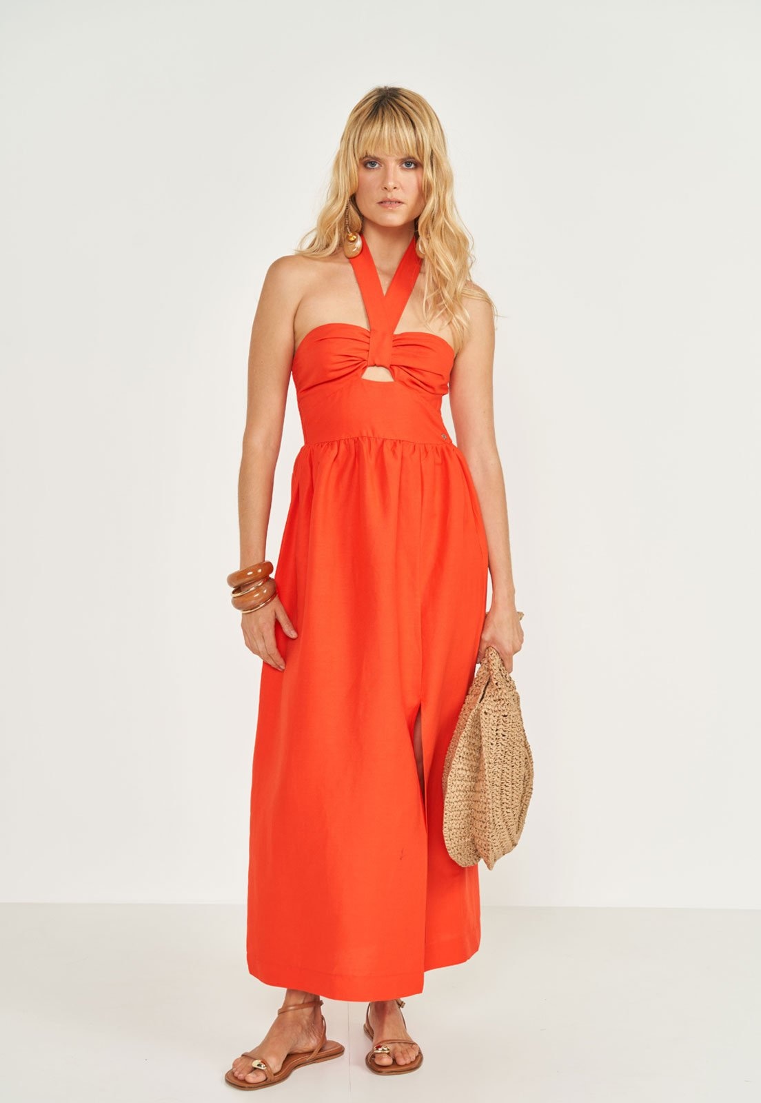 Imagem principal Vestido Feminino Colcci Linho Midi Colcci laranja