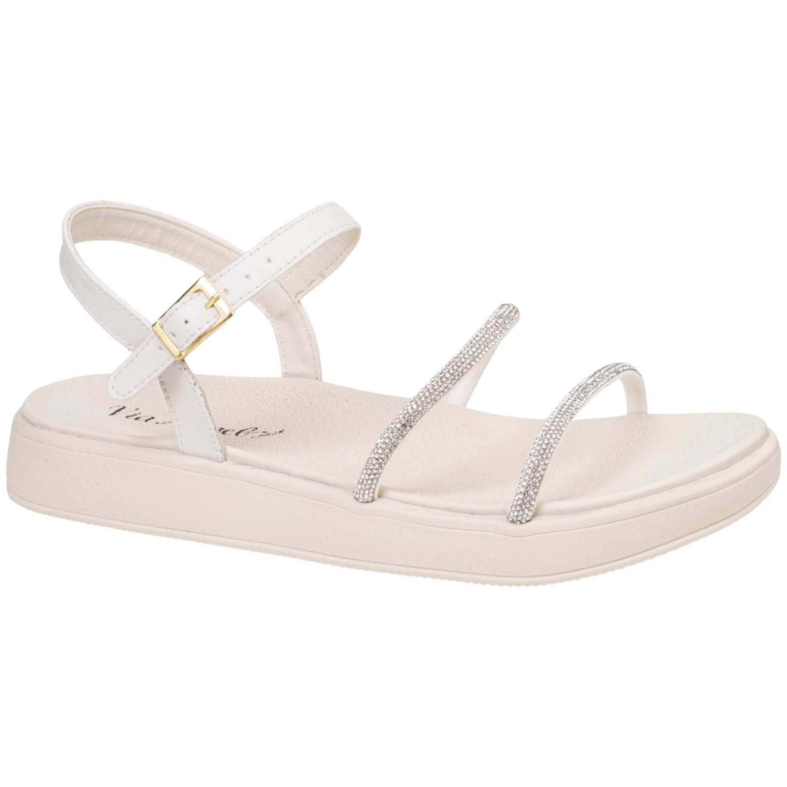 Imagem principal Sandalia Feminina Flatform Papete Strass Confortável Dia a Dia Estilosa Via Angel 7505 Off White VIA ANGEL off-white white