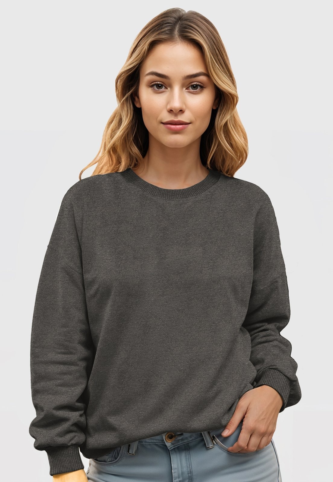 Imagem principal Blusa de Frio Moletom Feminino Flanelado Benellys Liso Gola Redonda Chumbo Benellys grafite