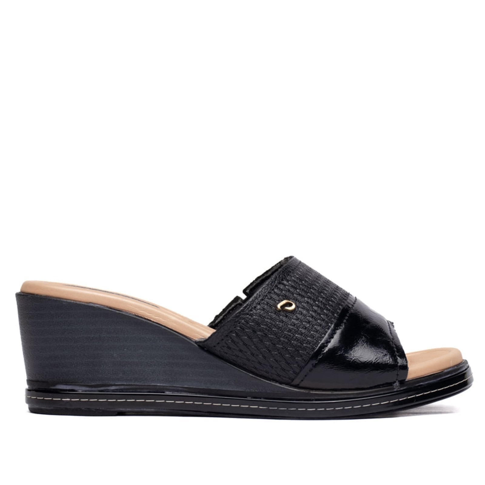 Imagem principal Tamanco Feminino Pegada Couro Anabela Texturizado Bege PEGADA preto