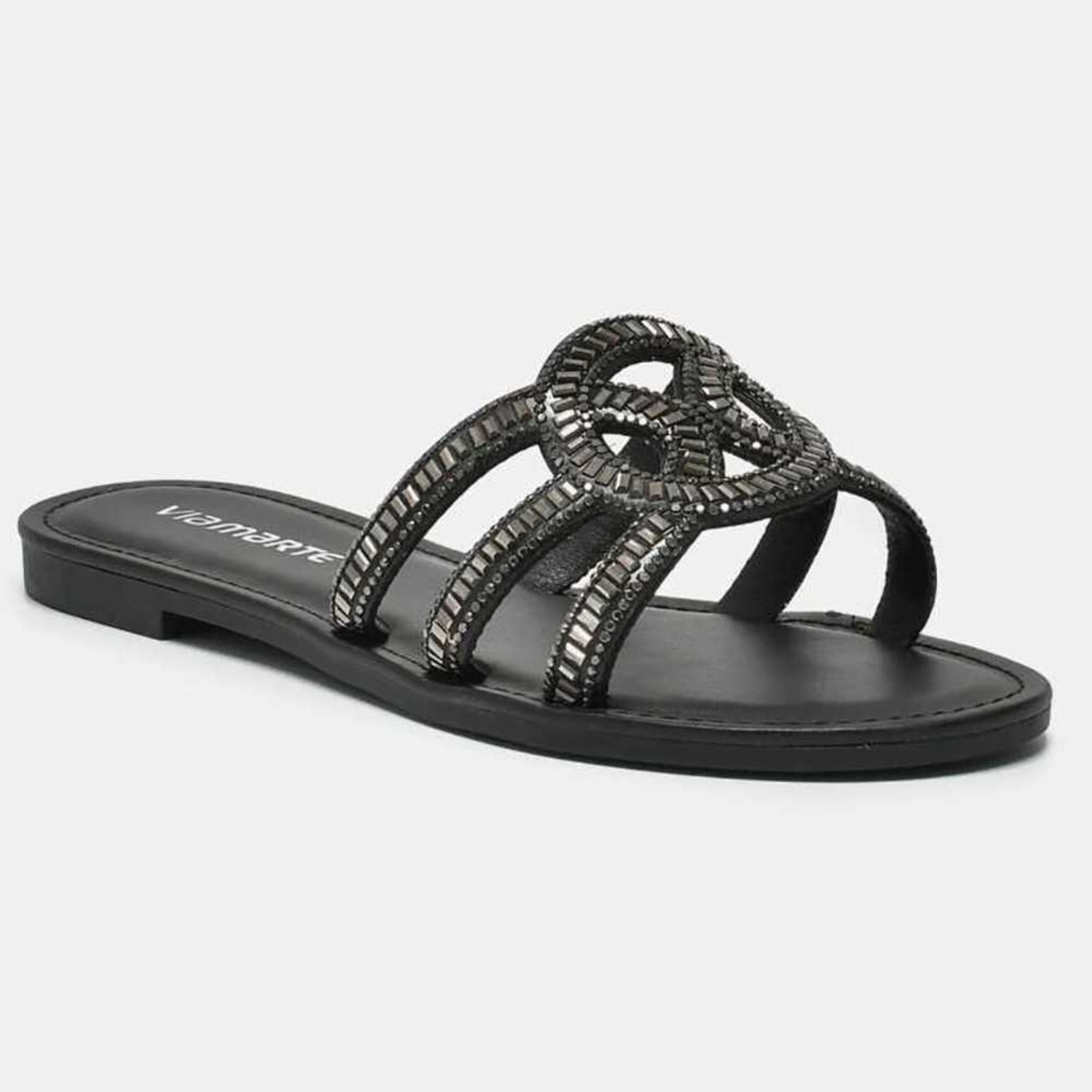 Imagem principal Sandália Feminina Via Marte Rasteira Tiras Com Pedrarias VIA MARTE preto