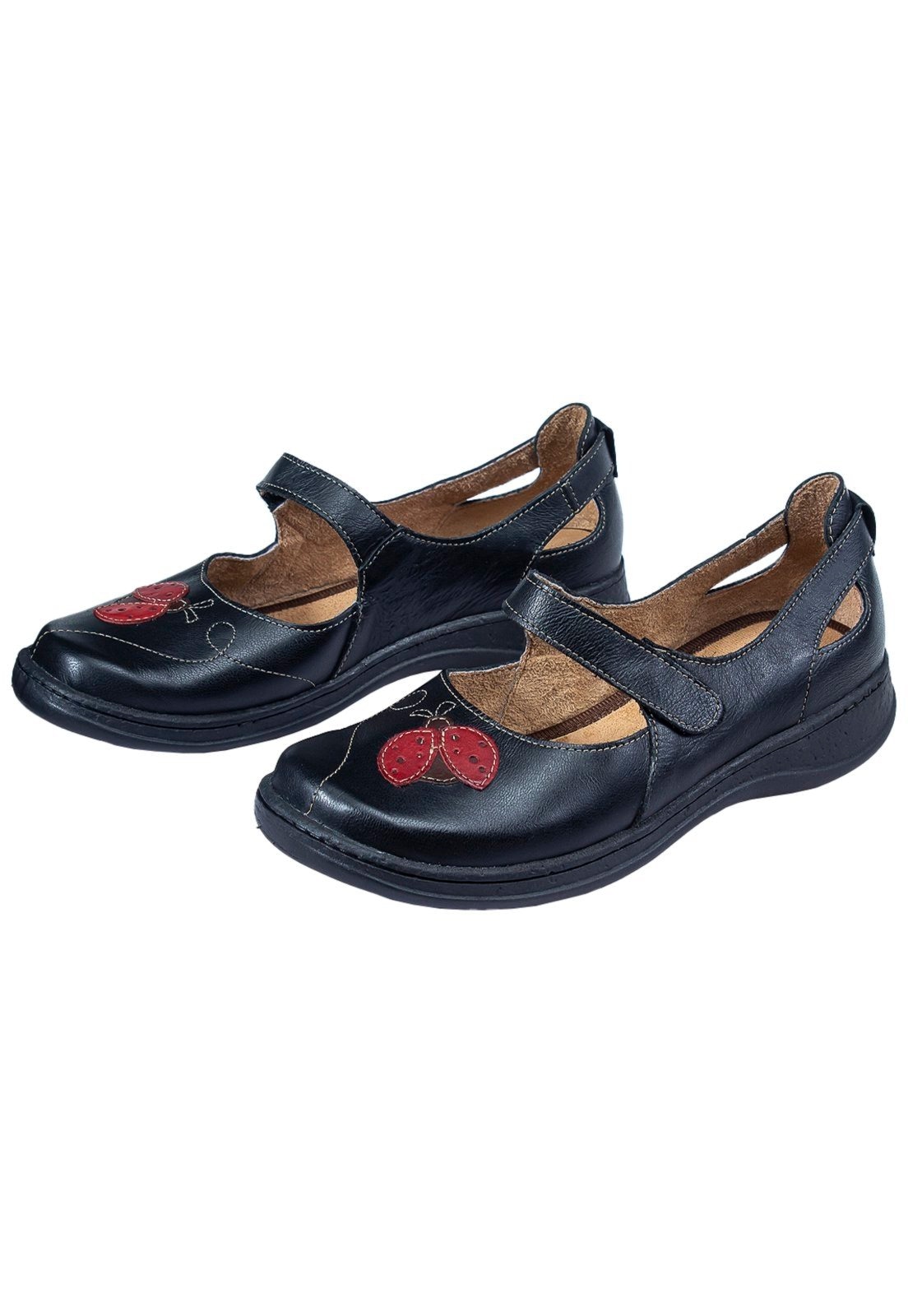 Imagem principal Sapatilha Bico Redondo Serella Retrô Conforto Couro Joaninha Serella preto