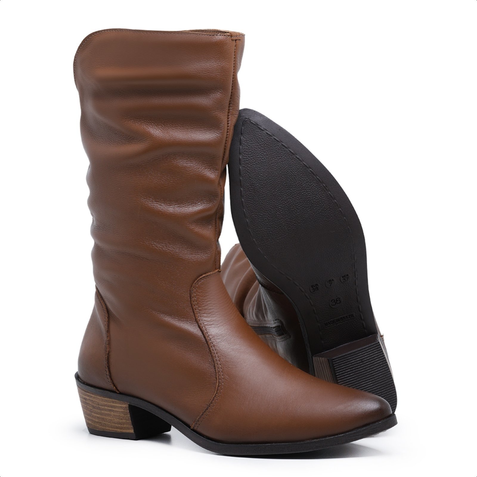 Imagem principal Bota Country Feminina Cano médio em Couro Legítimo Mod.3900 Julia Cafe Mister Couros marrom