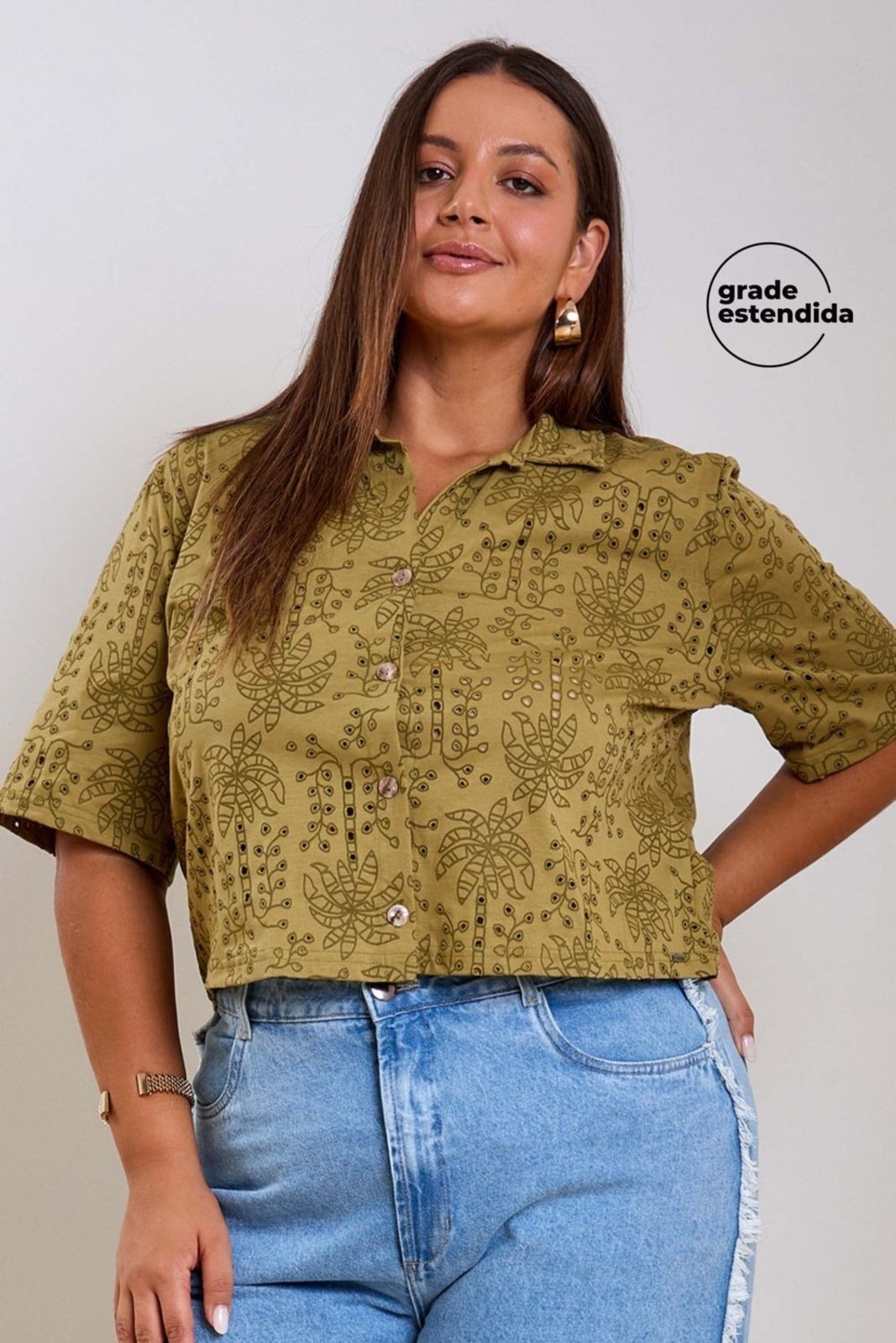 Imagem principal Camisa Feminina Tropical Devorê Marialícia Marialícia verde