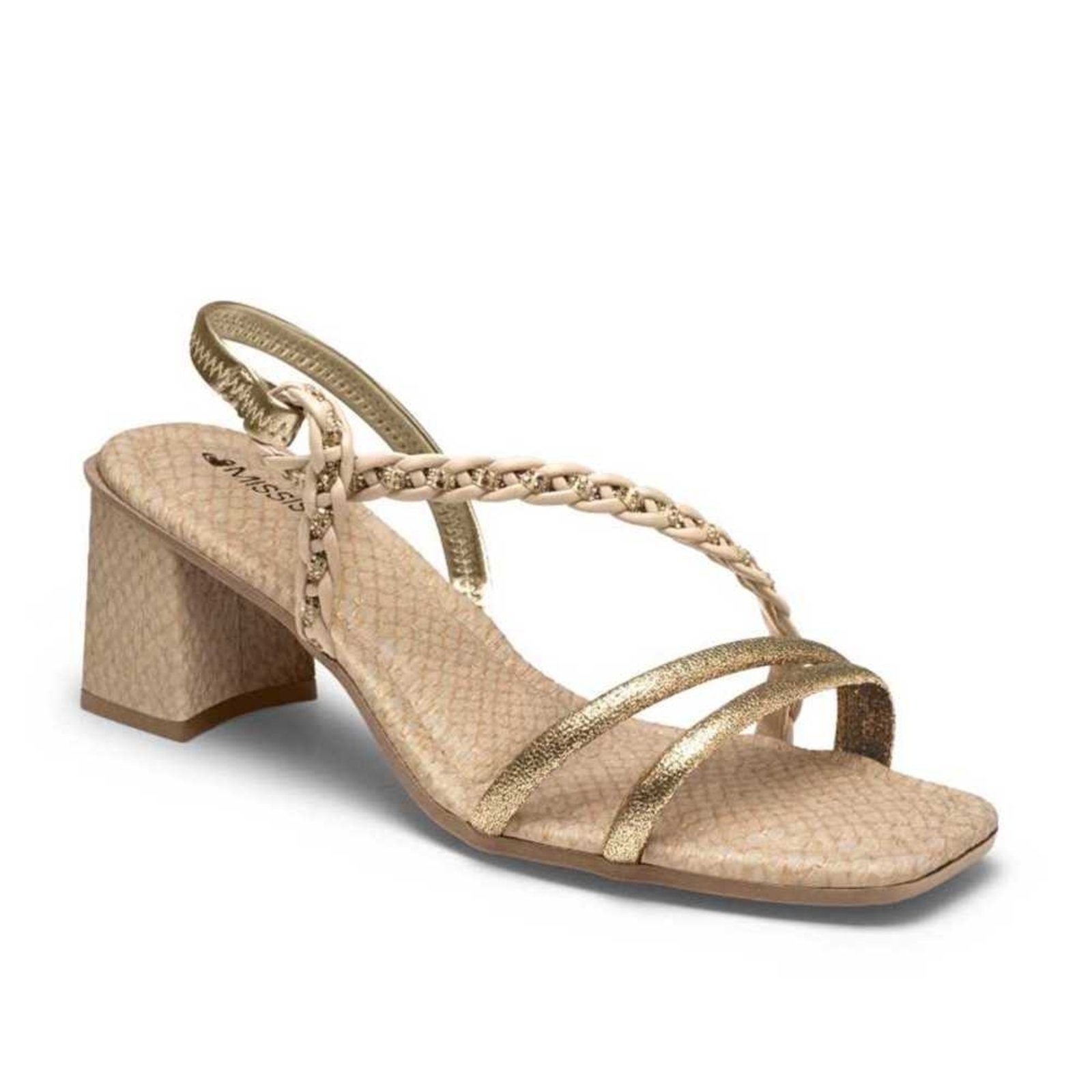 Imagem principal Sandália Feminina Mississipi Salto Bloco com Tiras Trançadas Dourada ou Camel MISSISSIPI dourado