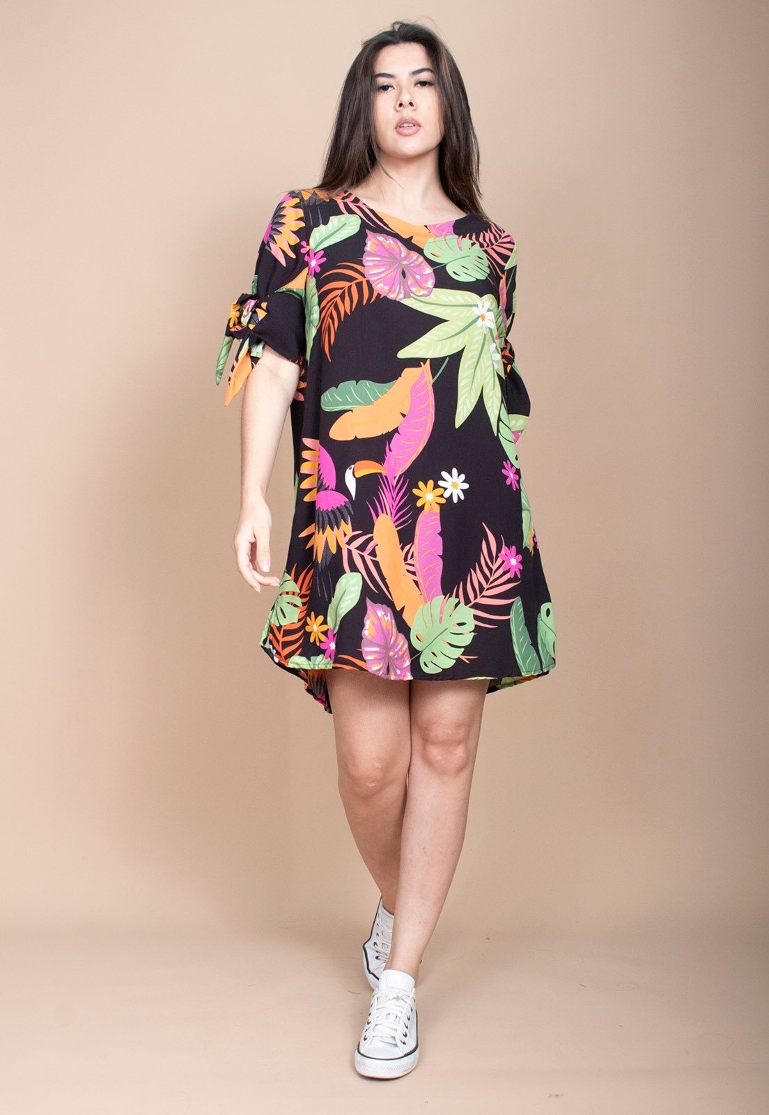 Imagem principal Vestido Curto Cabanafree Plano Estampa Noite Botânica Cabanafree estampado/rosa/verde