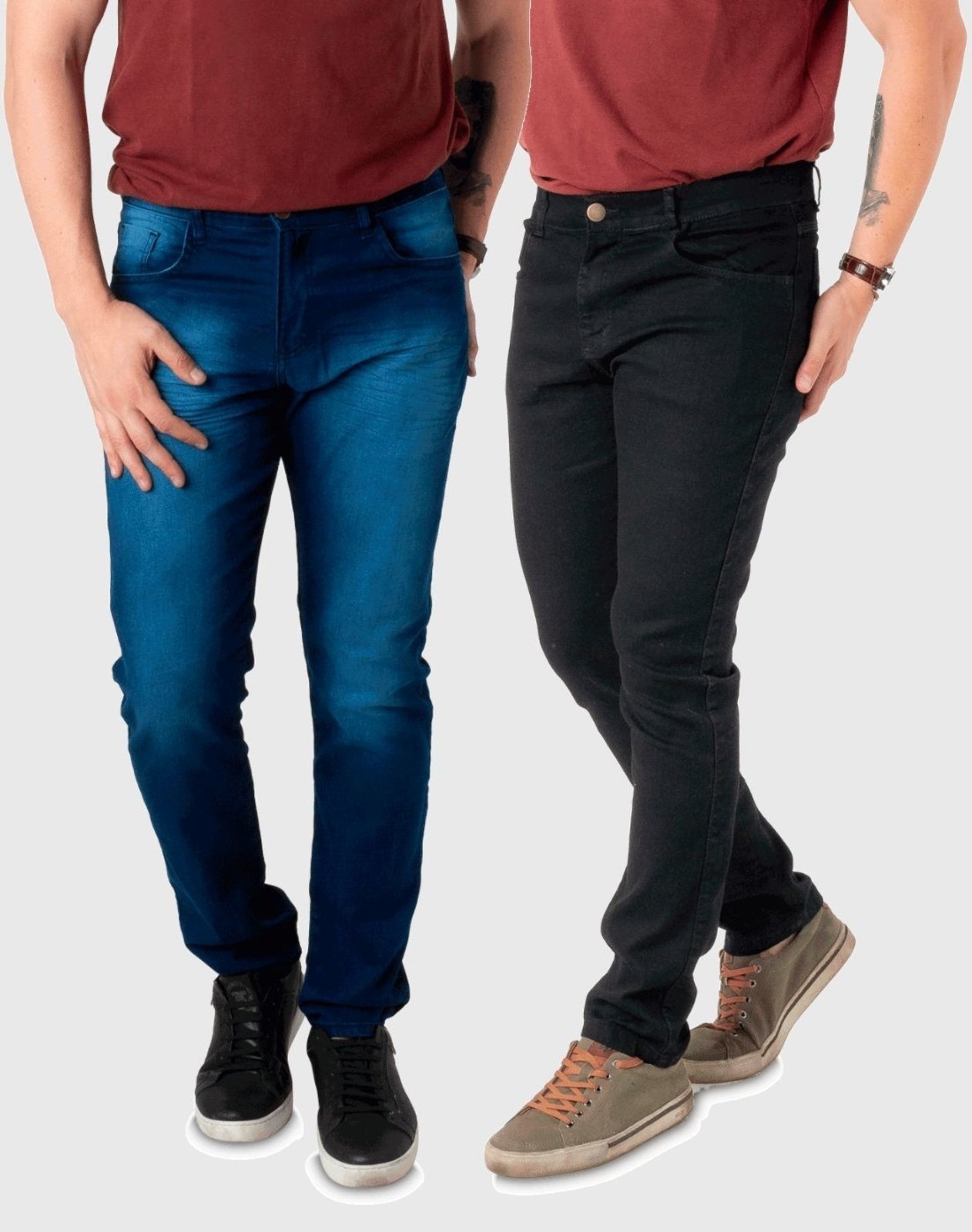 Imagem principal Kit 2 Calças Jeans Elastano Masculina Slim Preta e Azul BOEN JEANS preto azul