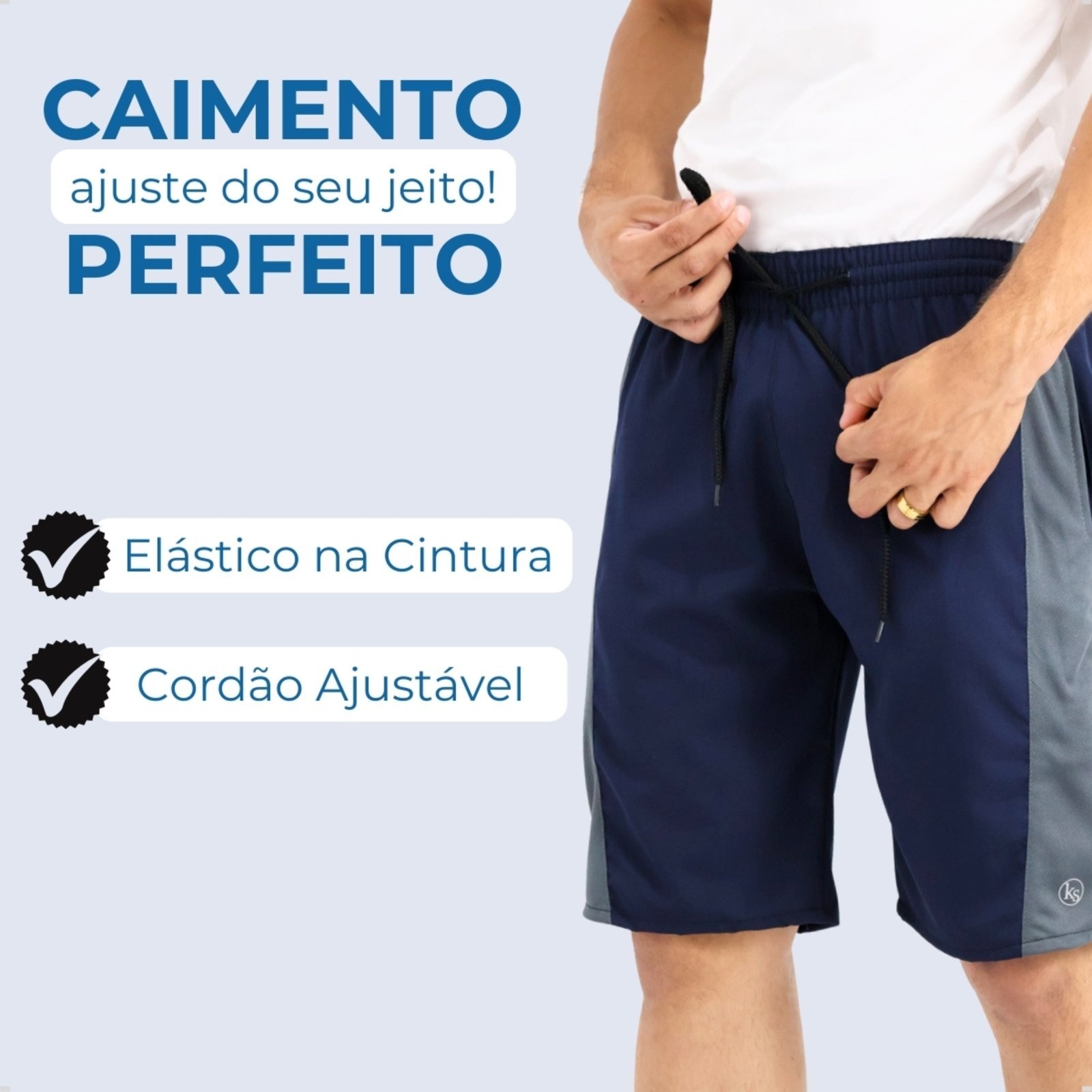 Imagem principal Bermuda Masculina Slim Tactel Premium com Elastano Treino Academia Corrida Cross KS azul/azul marinho