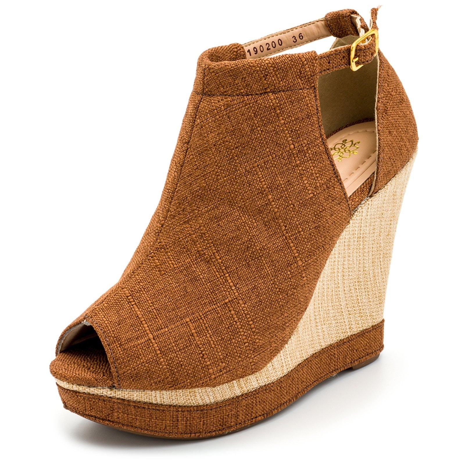 Imagem principal Sandália Feminina Salto Anabela 3013 Linho Flor da Pele caramelo