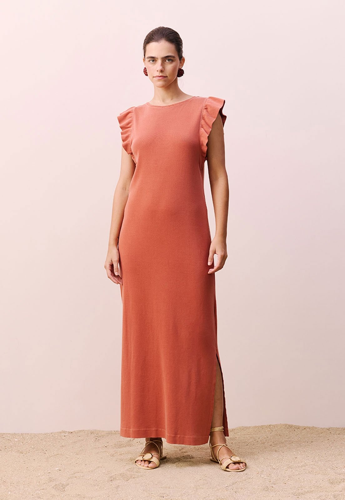 Imagem principal Vestido CaCay Longo Manga Babadinho CaCay coral