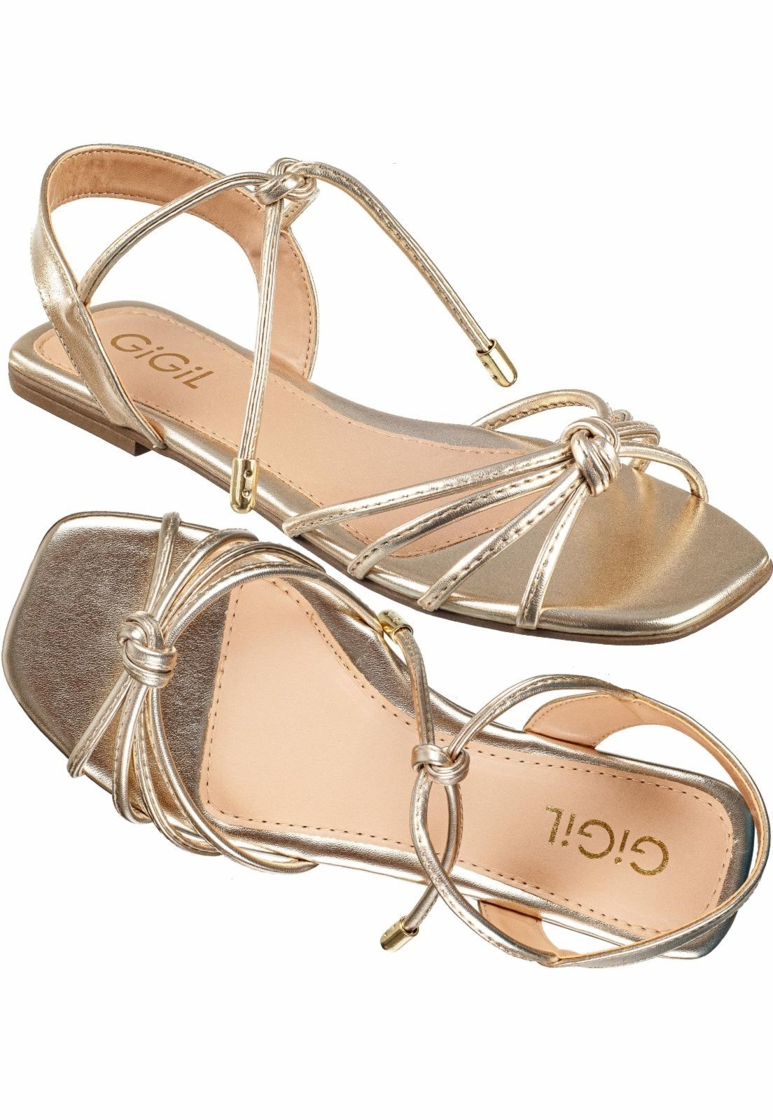 Imagem principal Sandália Rasteira Gigil Tiras fina Amarração Ouro Gigil dourado