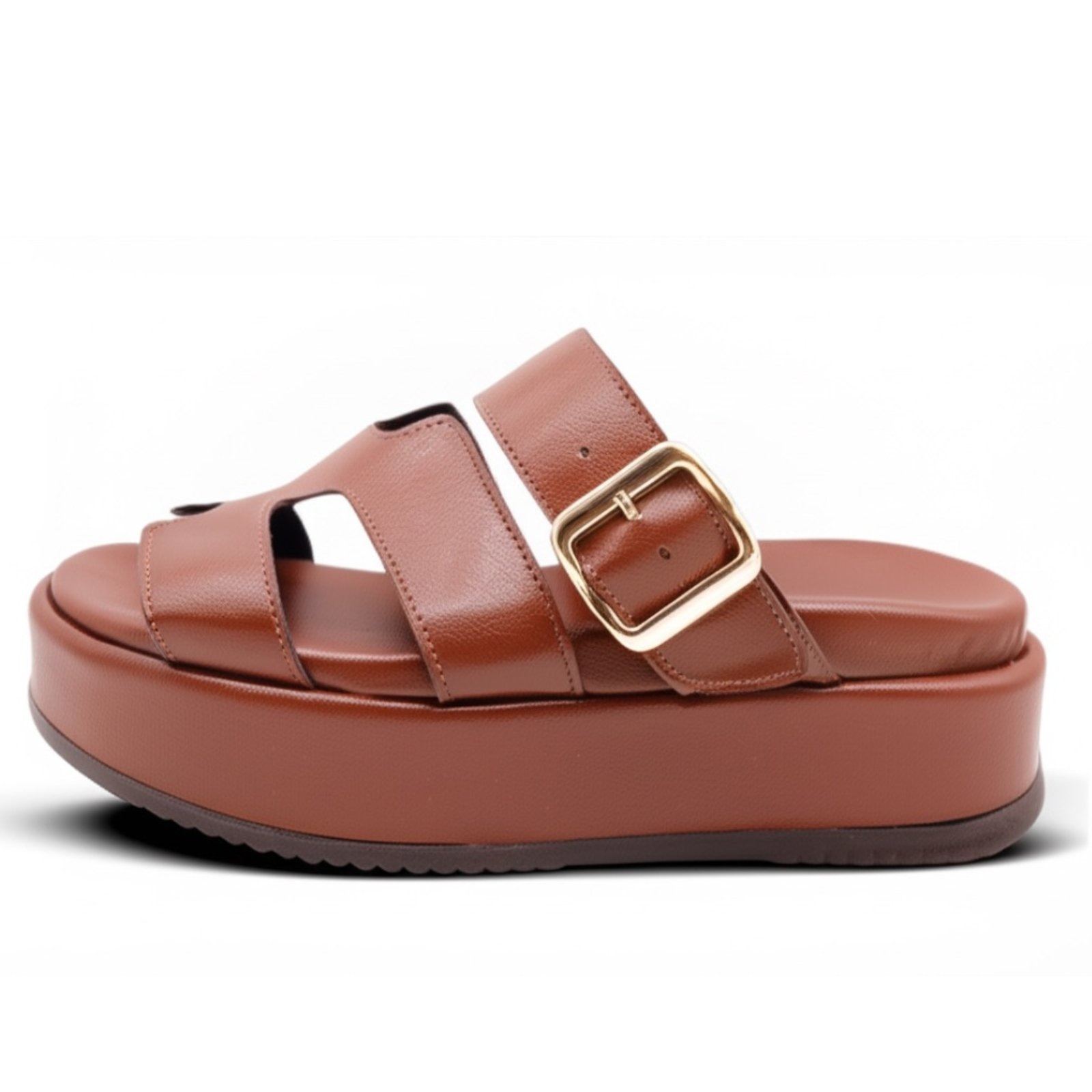 Imagem principal Papete Feminina em H Sandália Flatform Floter Cacau 5301 Confortável Flor da Pele caramelo