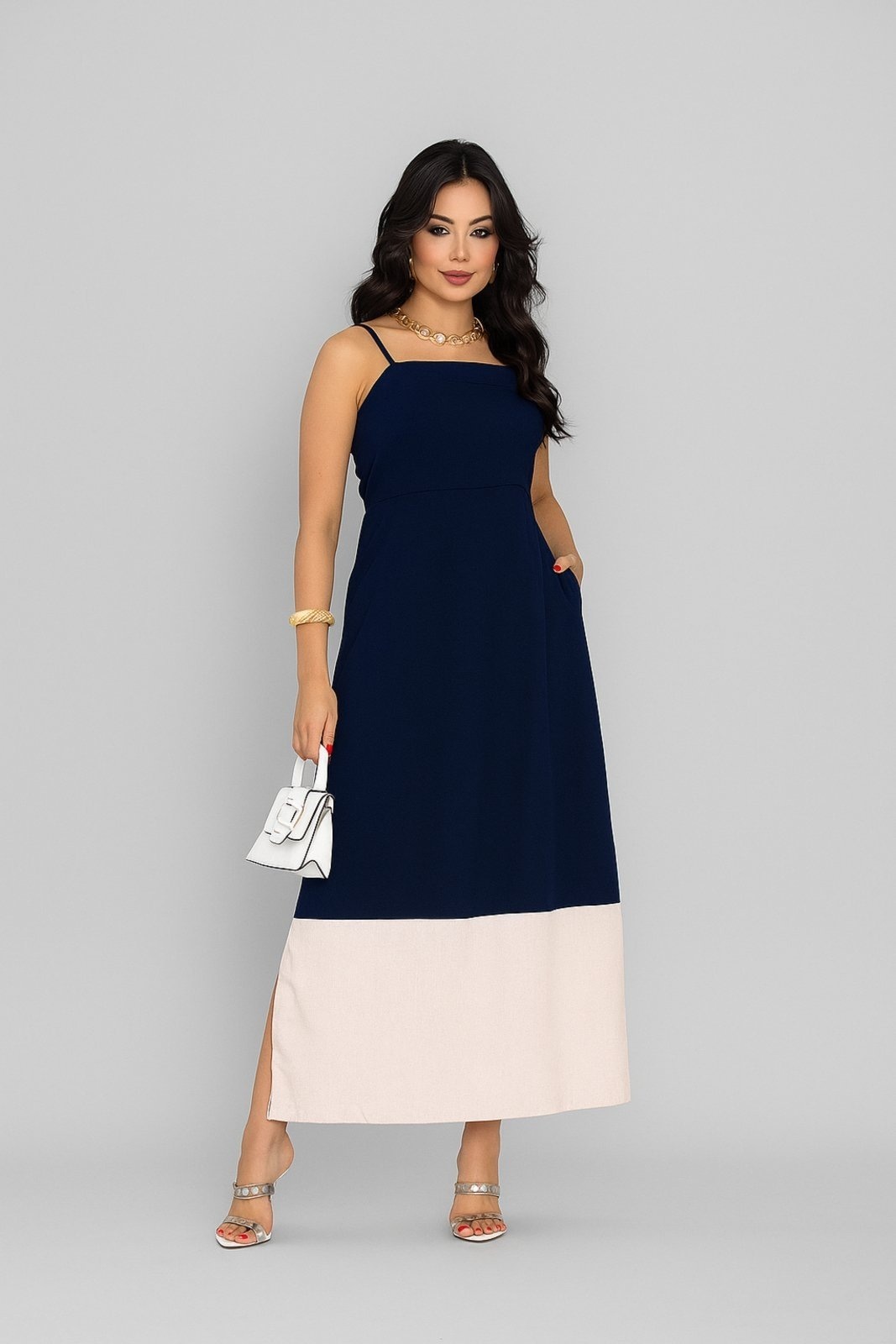 Imagem principal Vestido Longo D Bell Outlet Fashion com Alças Finas Azul D BELL OUTLET FASHION azul marinho