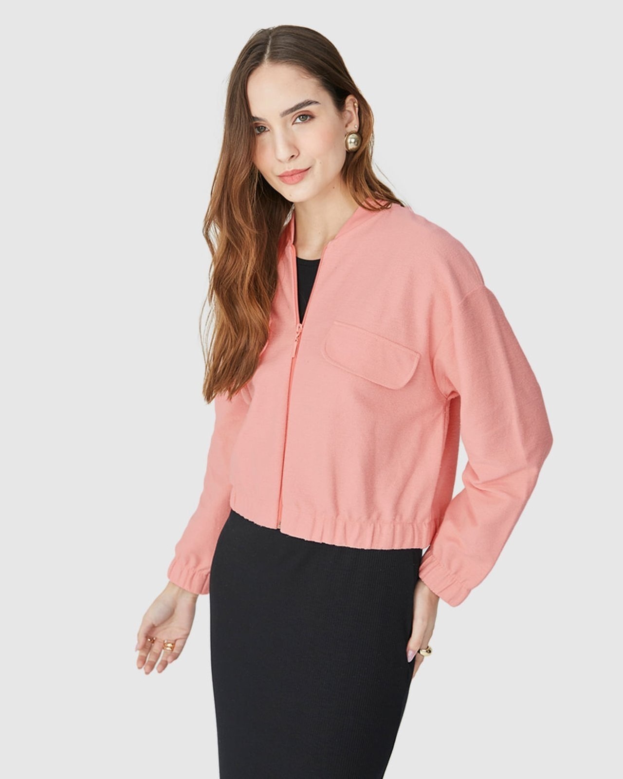 Imagem principal Jaqueta Bomber Feminina Com Lapela Em Moletom Sarjado Malwee pink