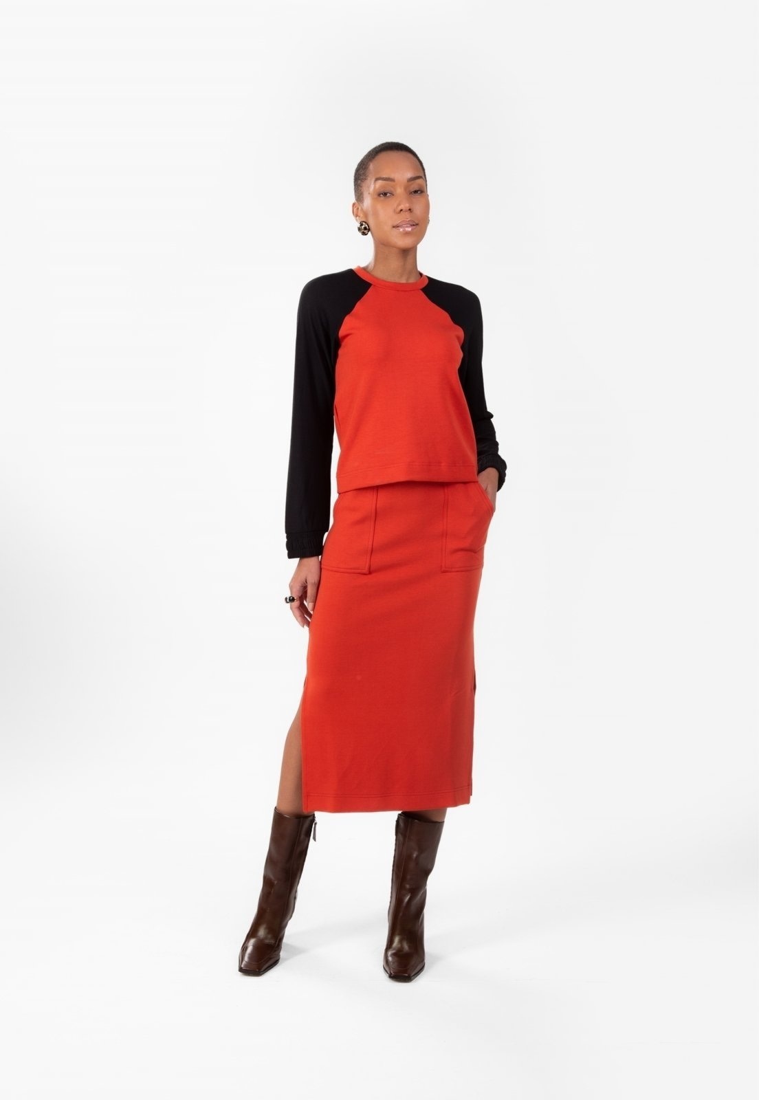 Imagem principal Saia Traymon Midi Com Abertura Lateral Terracota Traymon vermelho