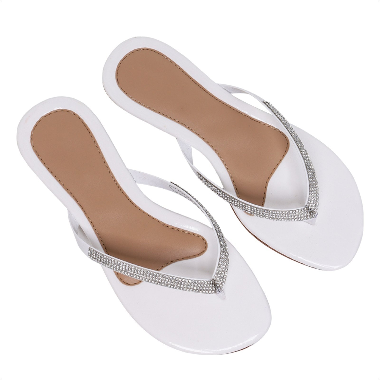 Imagem principal Chinela Rasteirinha Feminina Confortável Salto Baixo Branca Com Strass 34 ao 43 Carmelo Shoes Sandália Baixa Festa Casual CARMELO SHOES branco