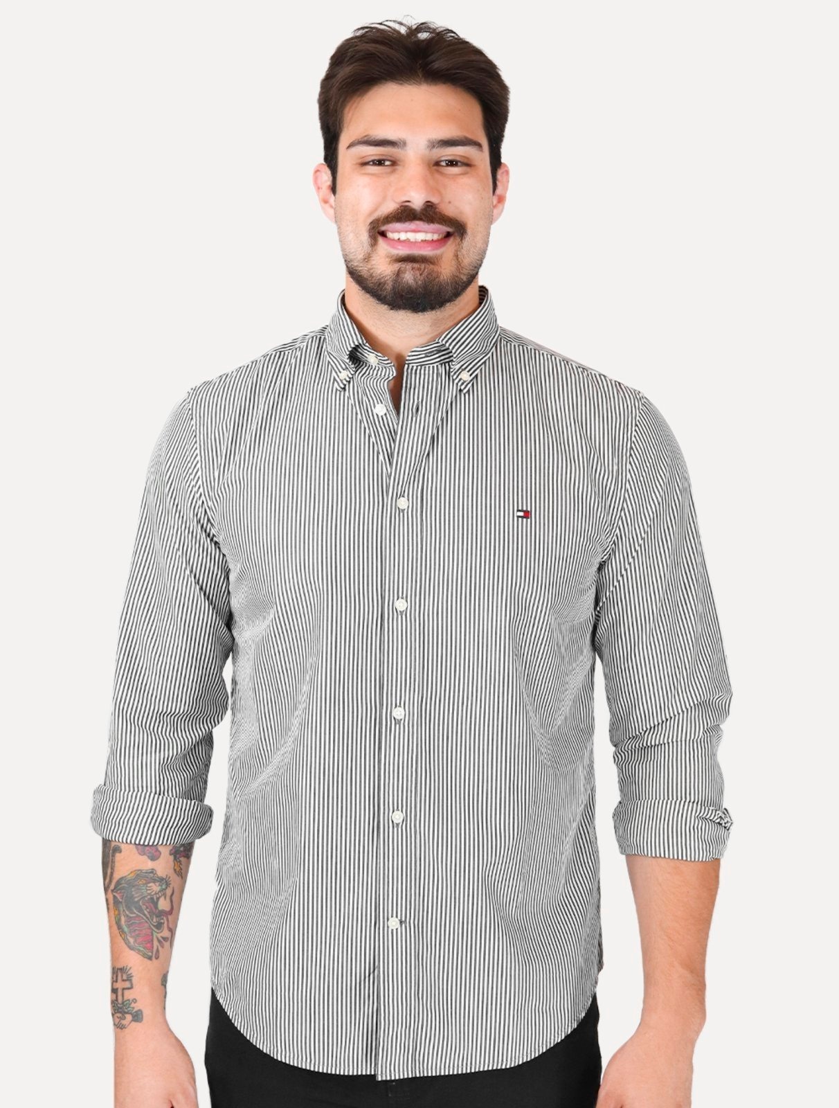 Imagem principal Camisa Tommy Hilfiger Masculina Regular THFlex Poplin Classic Stripe Preta Tommy Hilfiger preto