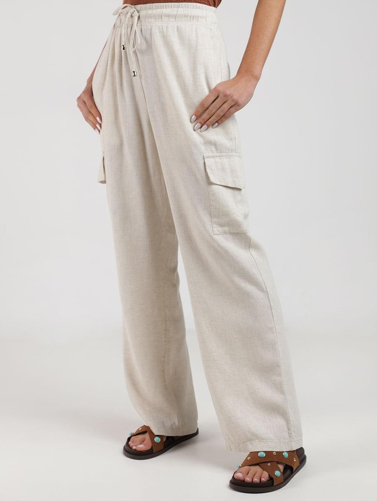 Imagem principal Calça Linho Wide Leg Cargo Autentique Feminina NATURAL Autentique unico natural