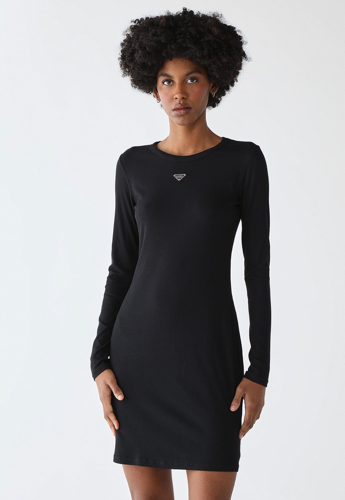 Imagem principal Vestido Canelado Lança Perfume Curto Logo Metalizado Lança Perfume preto