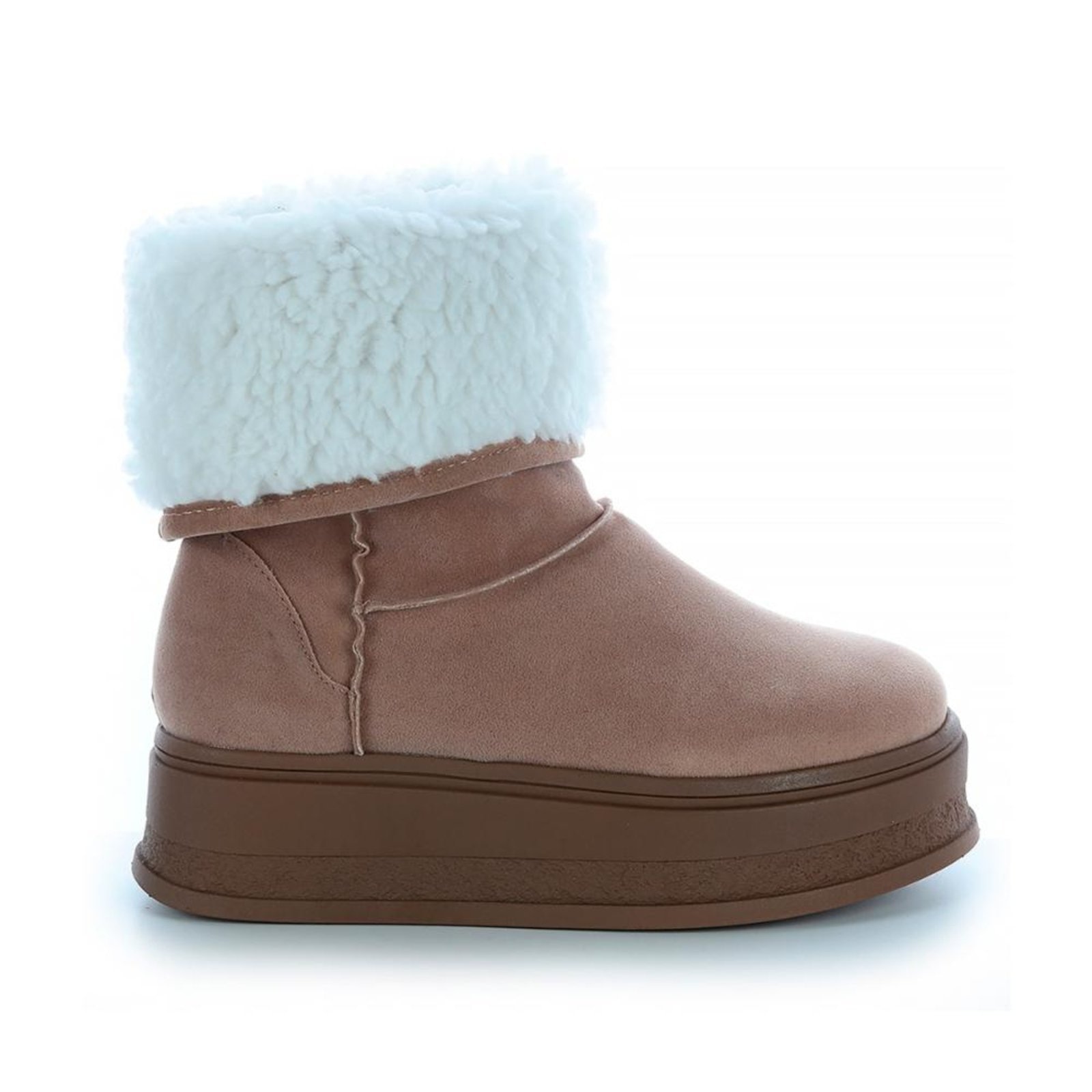 Imagem principal Bota de Pelos Forrada Damannu Shoes Salto Plataforma Cano Médio com Branco Damannu Shoes bege