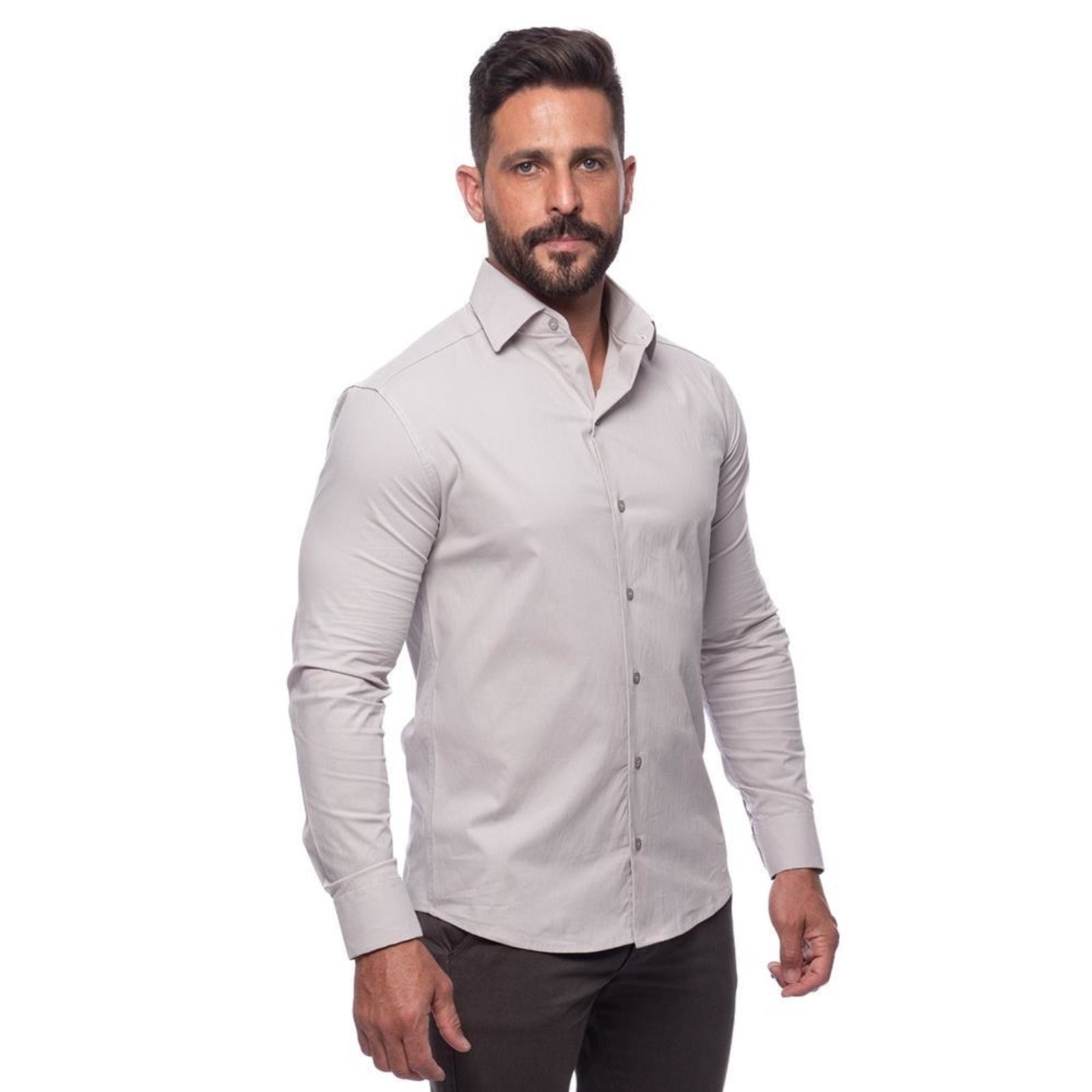 Imagem principal Camisa Masculina Slim Manga Longa Lisa Acetinada Social Azul Claro Cinza TEODORO CAMISARIA cinza azul