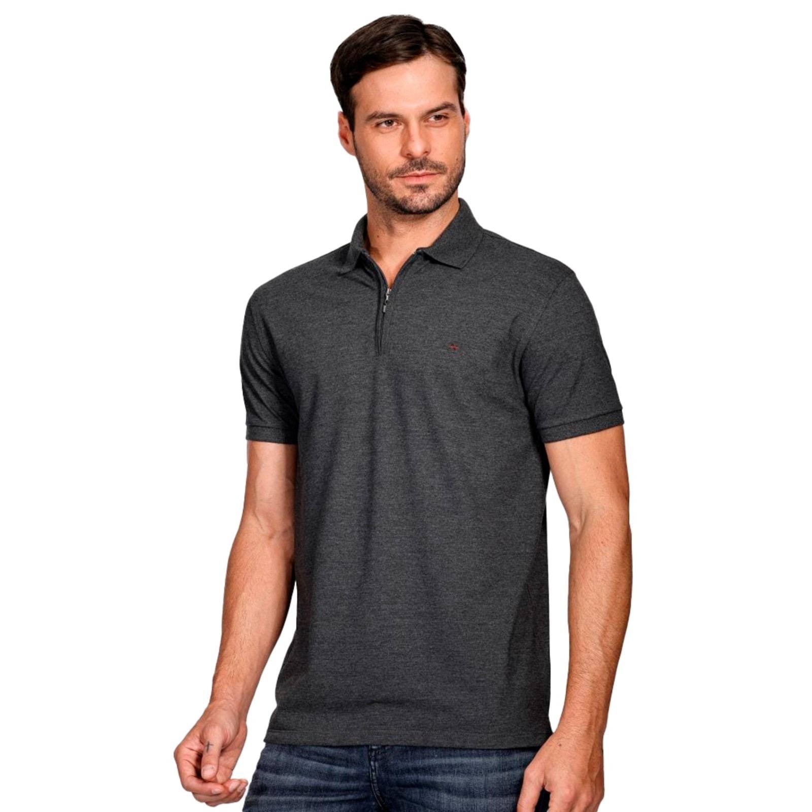 Imagem principal Camisa Polo Aramis Piquet Zip Ve25 Grafite Mescla Masculino Aramis cinza