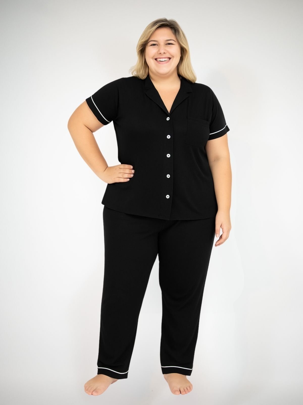 Imagem principal Pijama Algodão Plus Sise Americano Manga curta com Calça Joana Piante preto