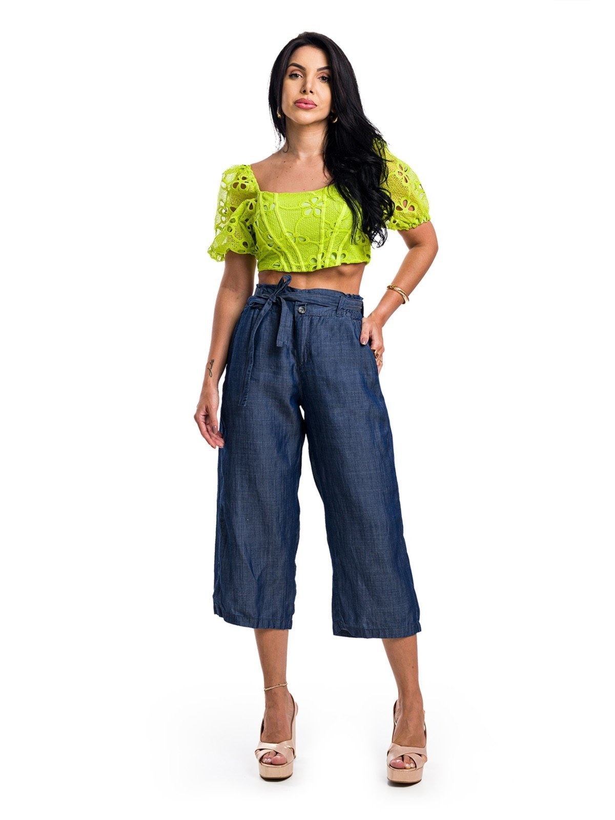 Imagem principal Bermuda Calça Pantacourt Restrito Jeans Liocel Premium Restrito Jeans azul