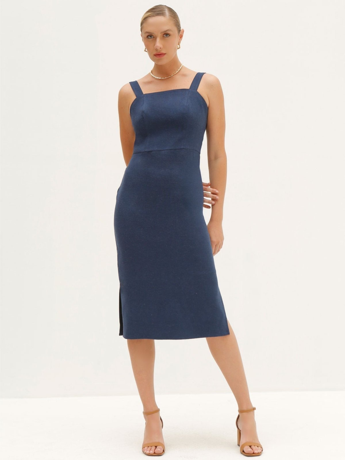 Imagem principal Vestido Principessa Tubinho com Alças de Linho Marinho Berenice Principessa azul/azul marinho