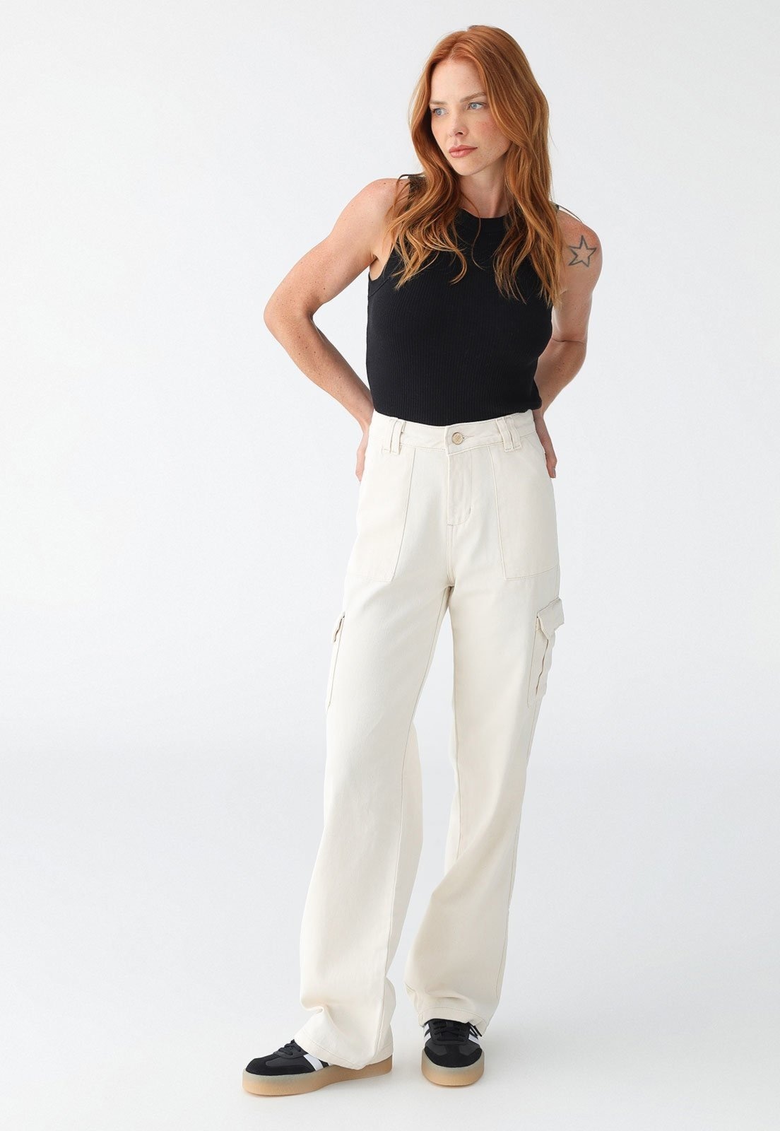 Imagem principal Calça HNO Jeans Cargo Em Sarja Moda Off White HNO Jeans branco white