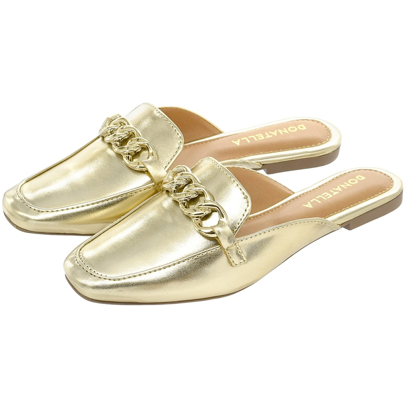 Imagem principal Sapato Mule Feminino CM Calçados Bico Quadrado Confort Metalizado Corrente Ouro Light Monte Shoes dourado