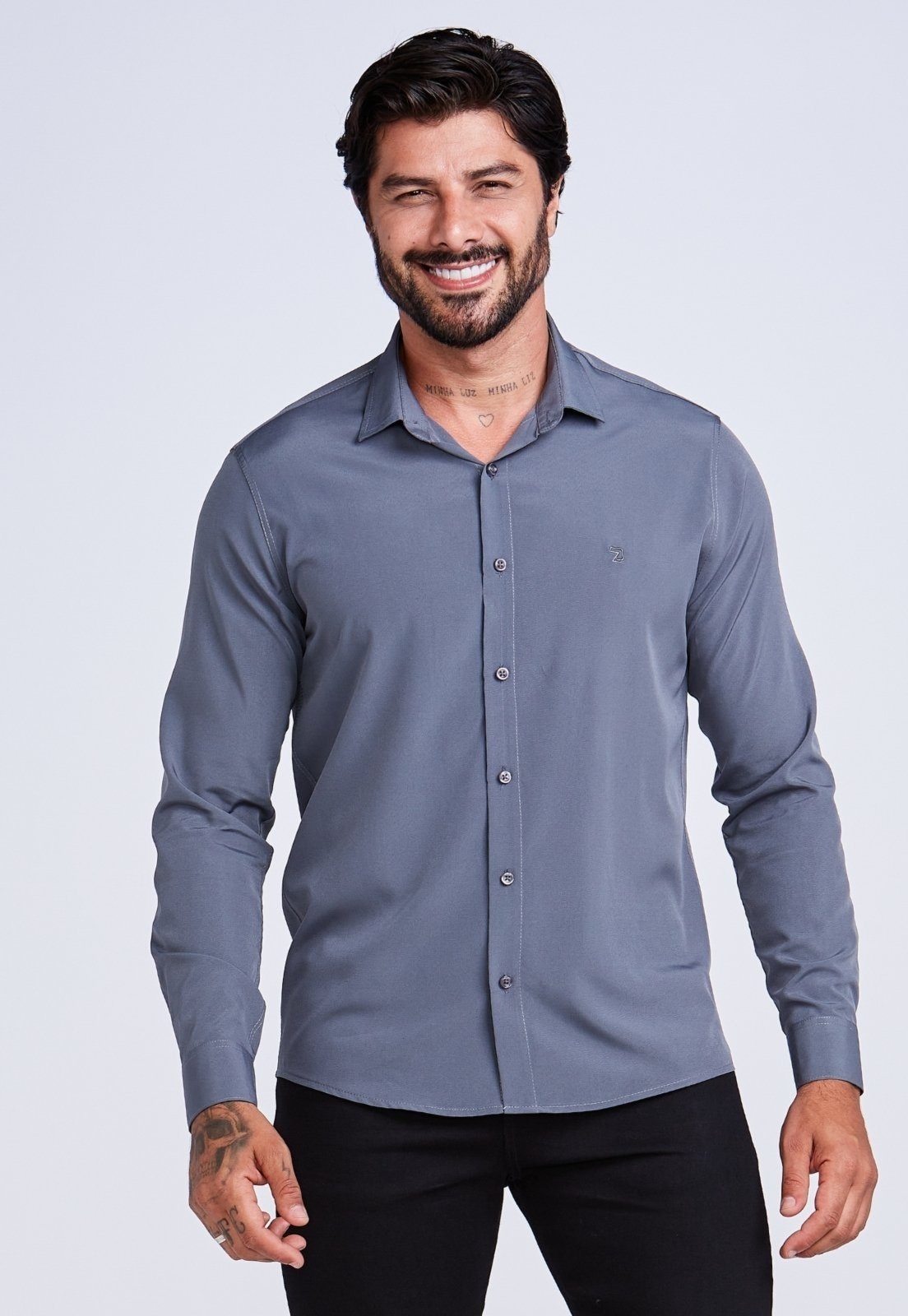 Imagem principal Camisa Social Masculina Daze Modas Manga Longa Chumbo Daze Modas cinza
