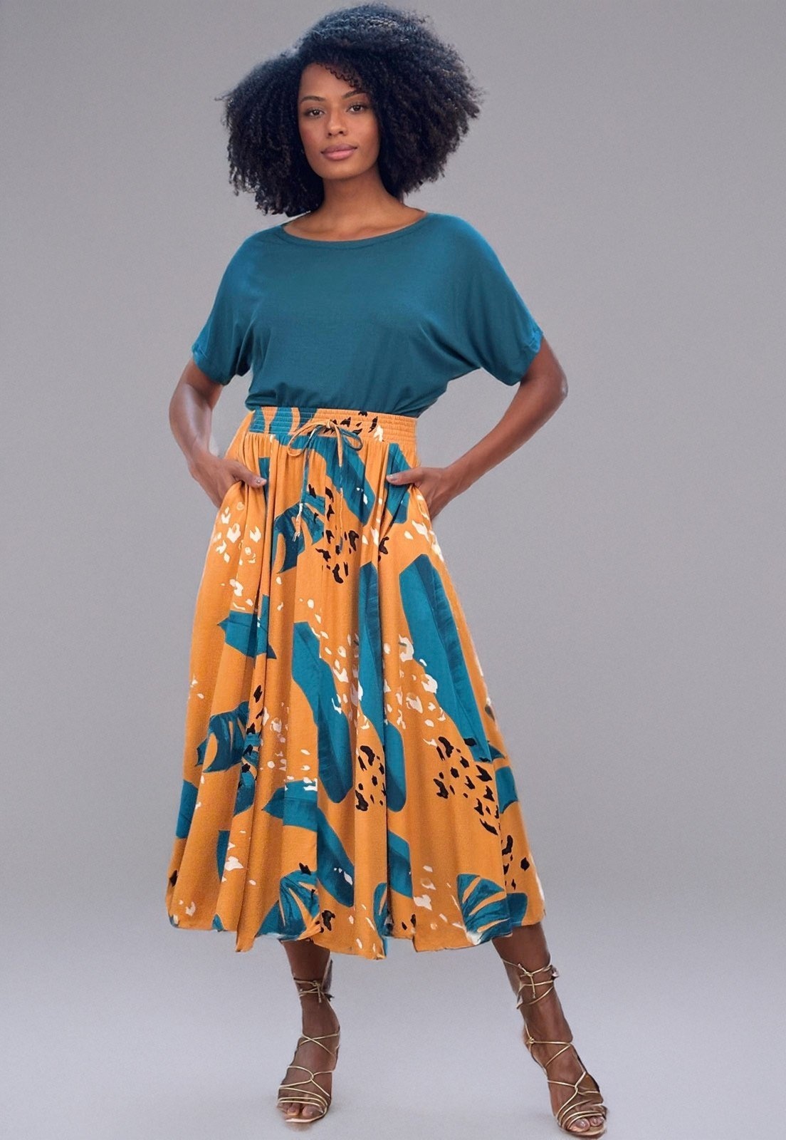 Imagem principal Saia Amazonia Vital Longa Viscose Estampa Aurora Botânica Amazonia Vital azul/branco/estampado