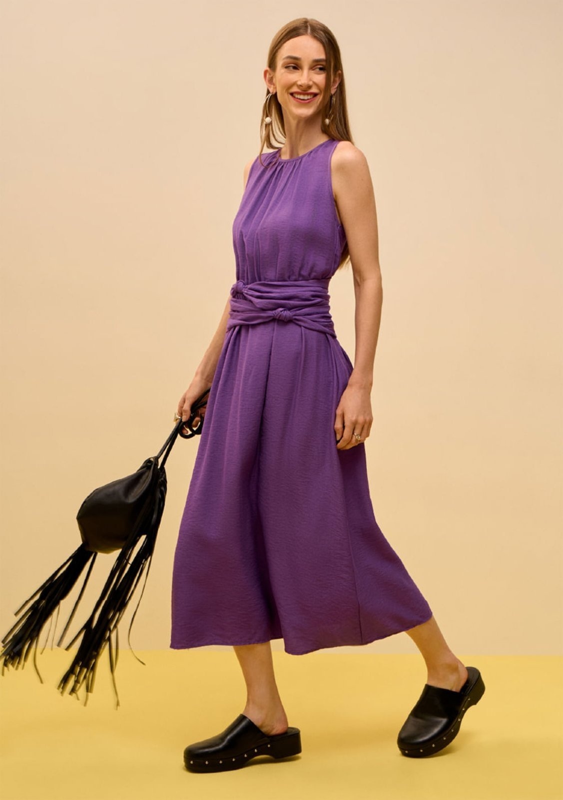 Imagem principal Vestido Zinco Solto Decote Canoa Sem Manga Midi Zinco roxo