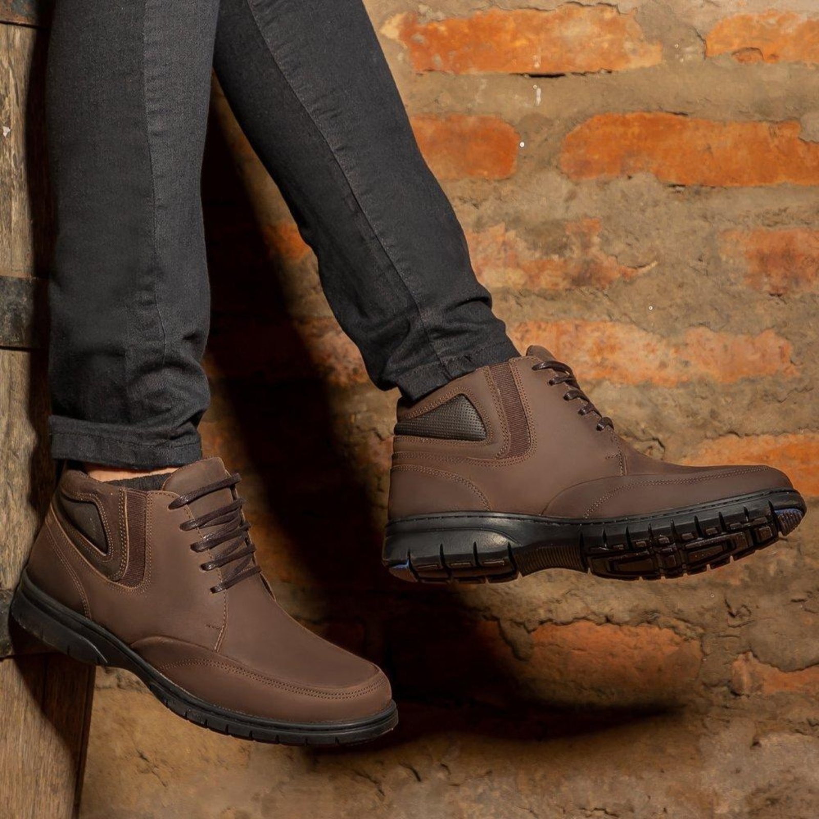 Imagem principal Bota Coturno Masculino Couro Look Stock Casual Lançamento Lookstock Botinas café