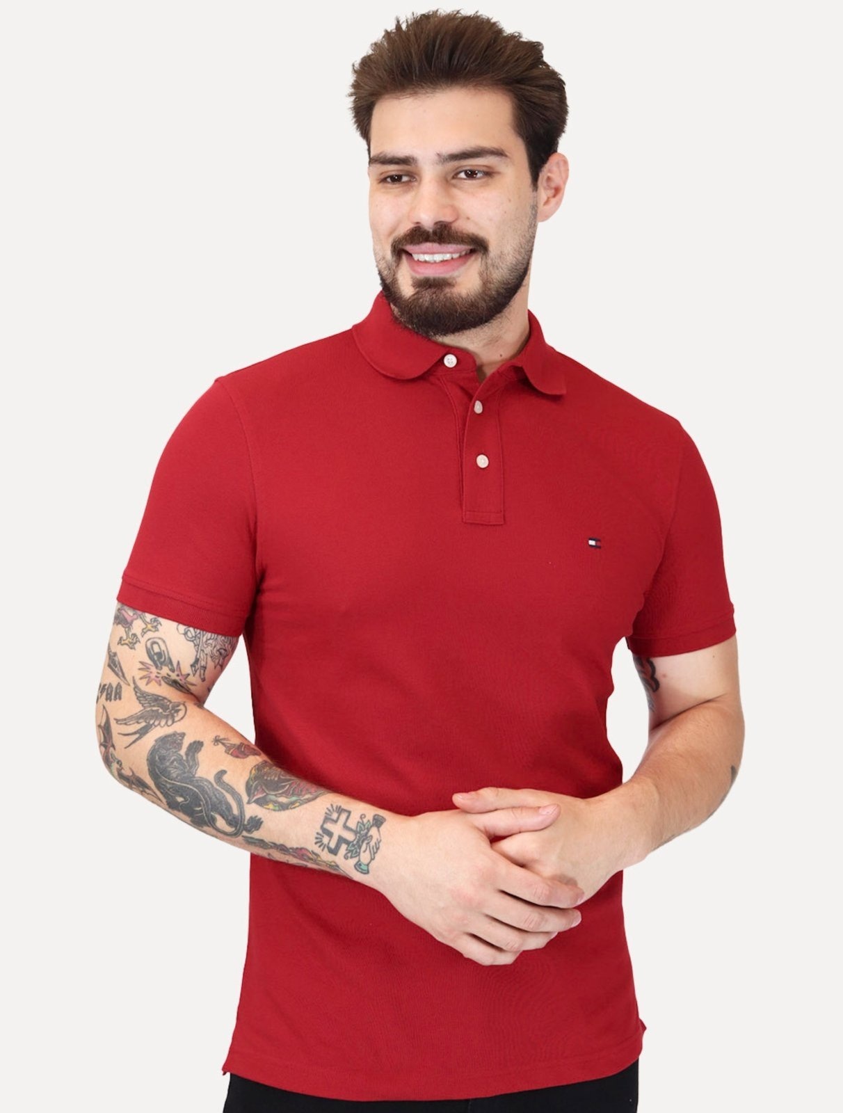 Imagem principal Polo Tommy Hilfiger Masculina Slim Piquet 1985 Light Button Vermelha Tommy Hilfiger vermelho